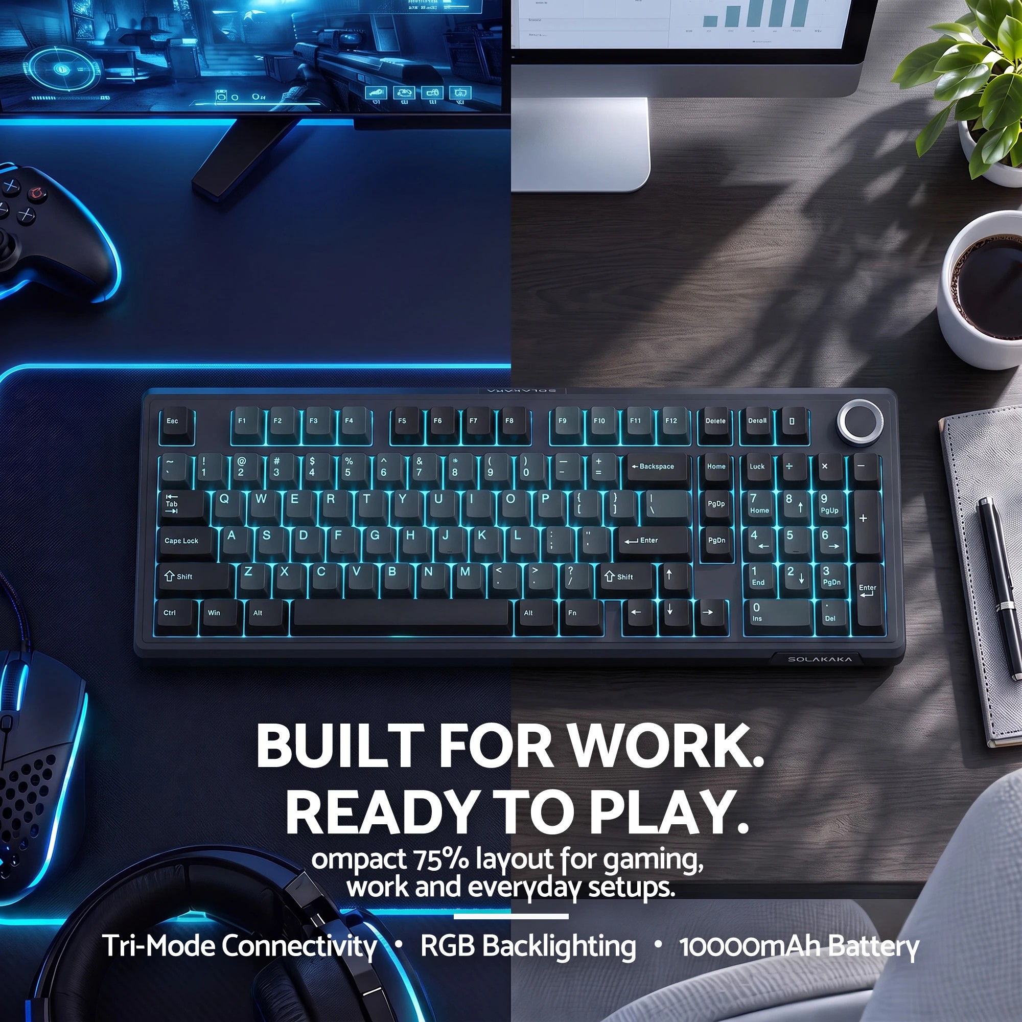 8 Solakaka Ki99 Pro 99-Key Gasket Mechanical Keyboard Tri-Mode Hot-Swap Knob - Blue, 8 of 8