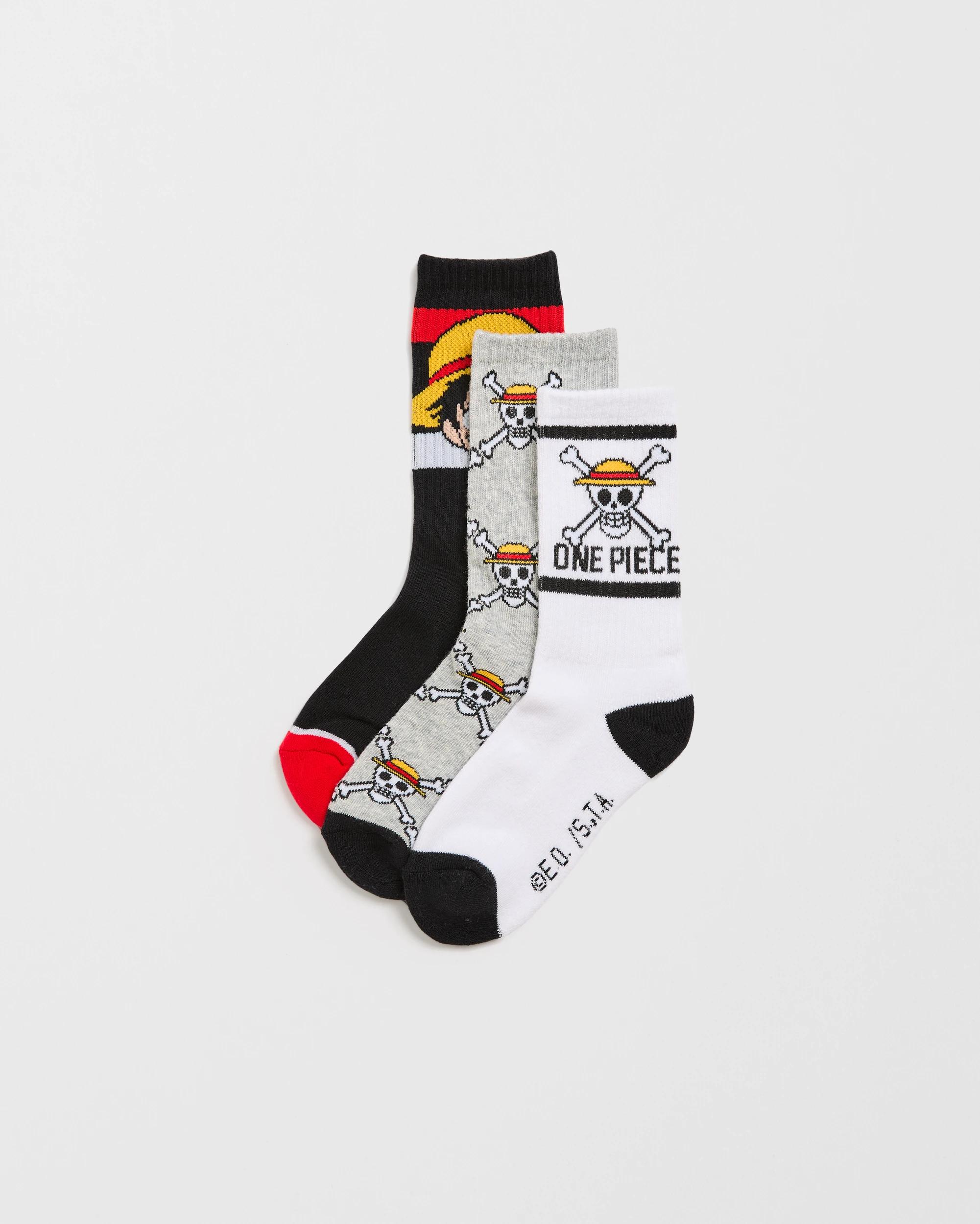 1 One Piece 3 Pack Older Boys Quarter Crew Socks ONE PIECE MULTI, 1 of 3