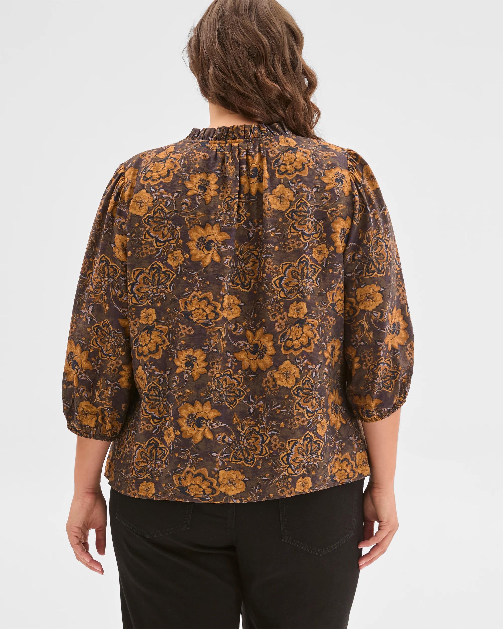 6 Target Curve Plus Size Long Sleeve Print Gathered Blouse BLACK COFFEE, 6 of 6