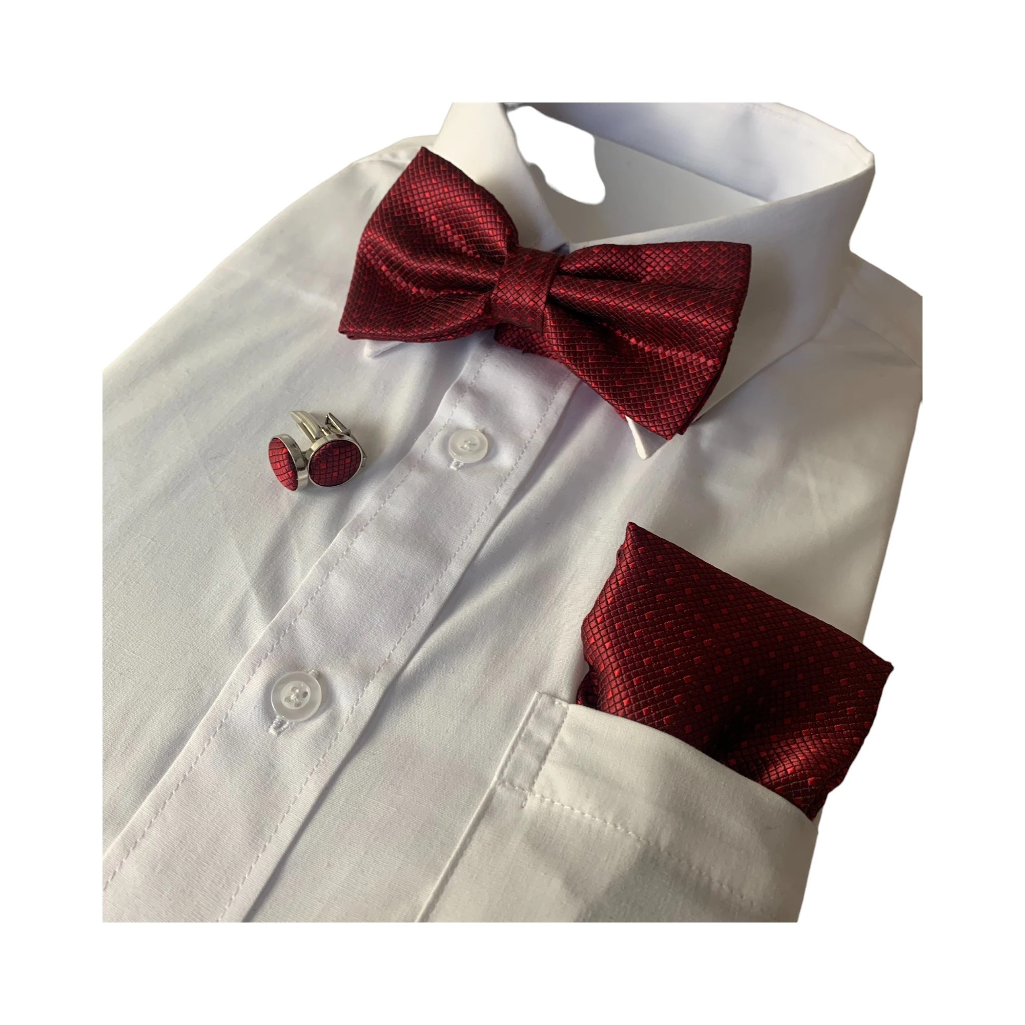 5 Zasel Mens Checkered Matching Bow Tie, Pocket Square & Cuff Links Set - Brown, 5 of 5