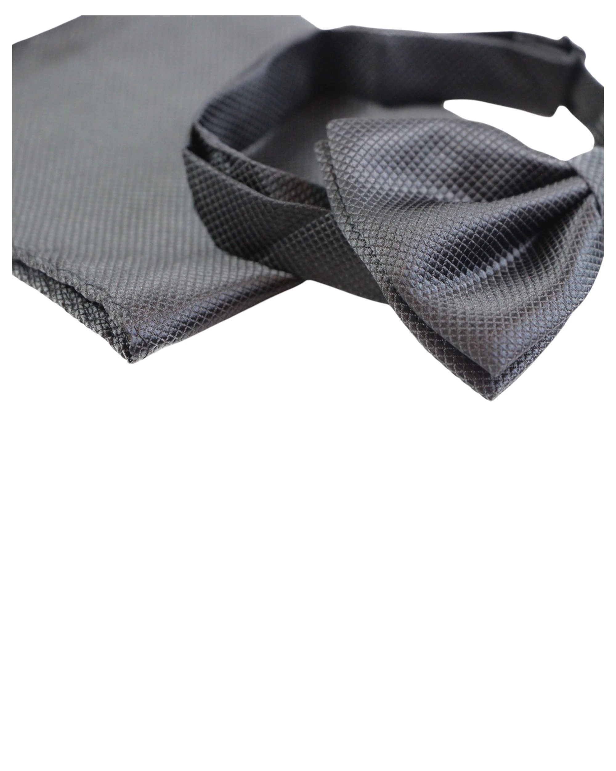 2 Zasel Mens Plain Coloured Checkered Bow Tie & Matching Pocket Square Set - Black - Black, 2 of 4