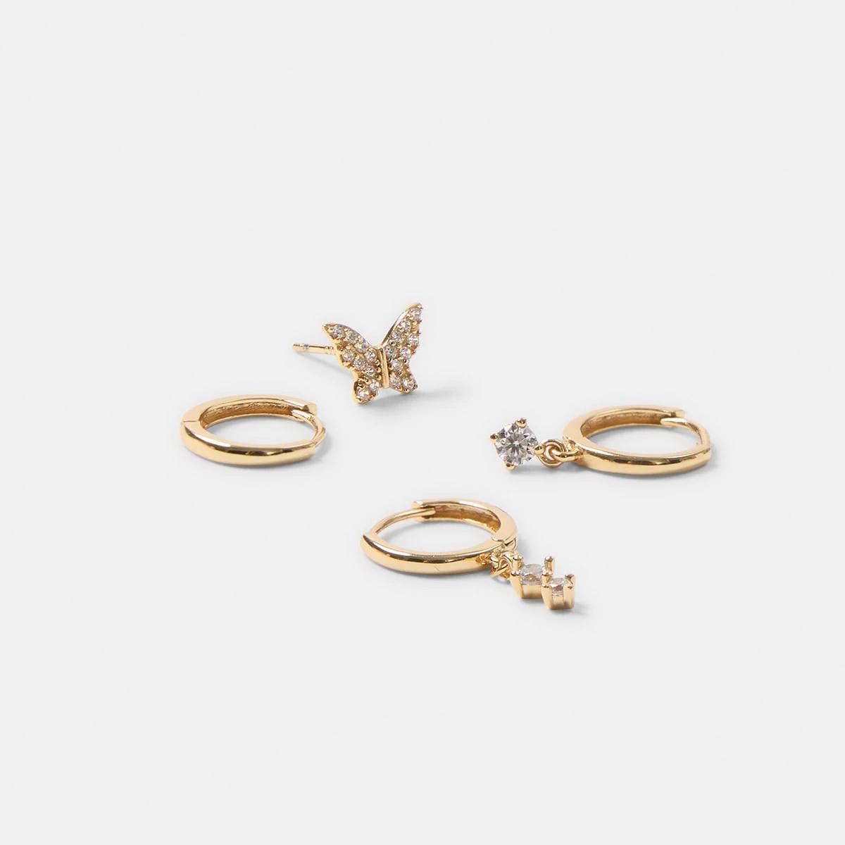 2 5 Pack Gold Plated Sterling Silver Butterfly Stack Earrings Gold, 2 of 5
