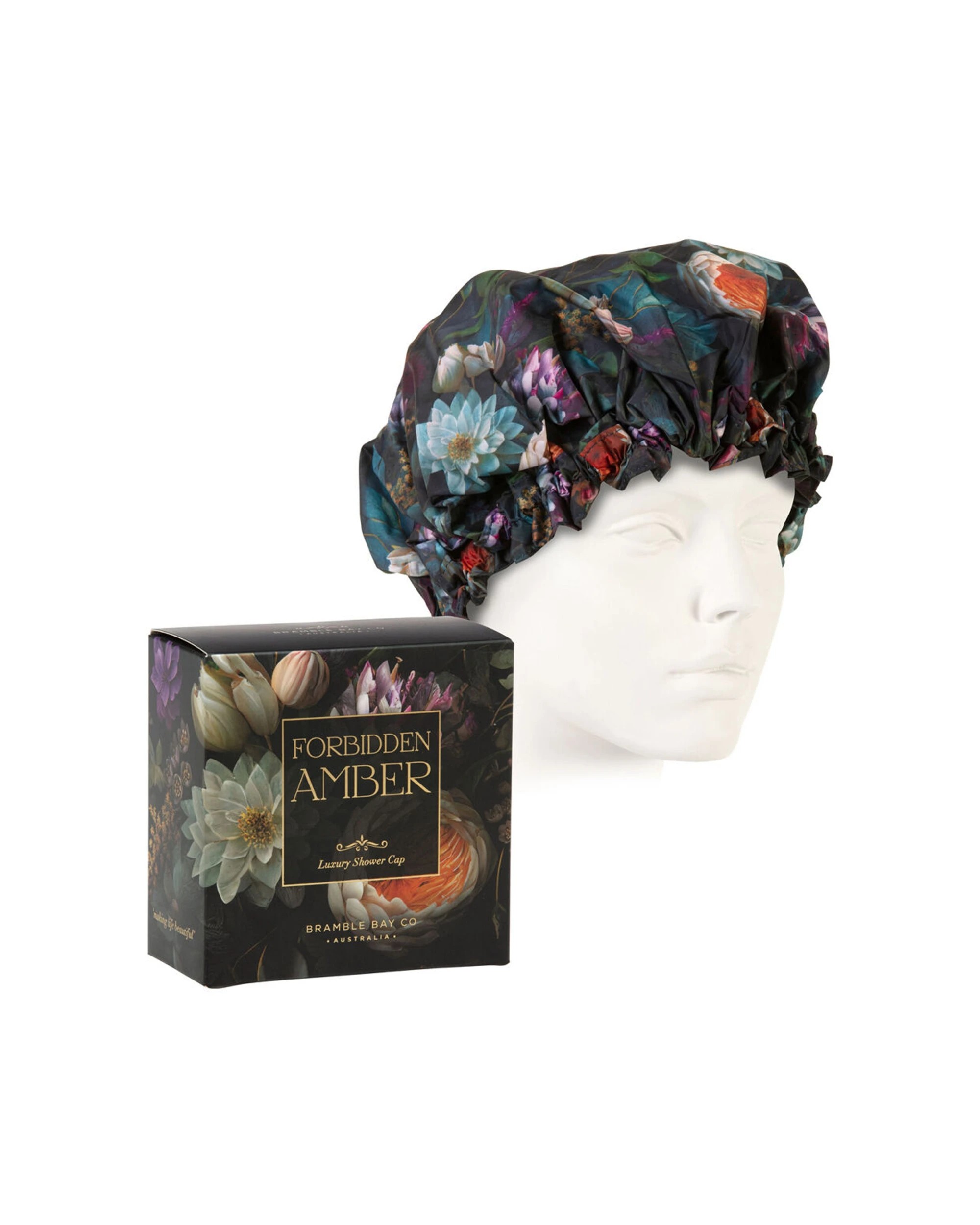2 Bramble Bay 2PK Vintage Floriade Forbidden Amber Shower Cap Reusable - Multi, 2 of 3