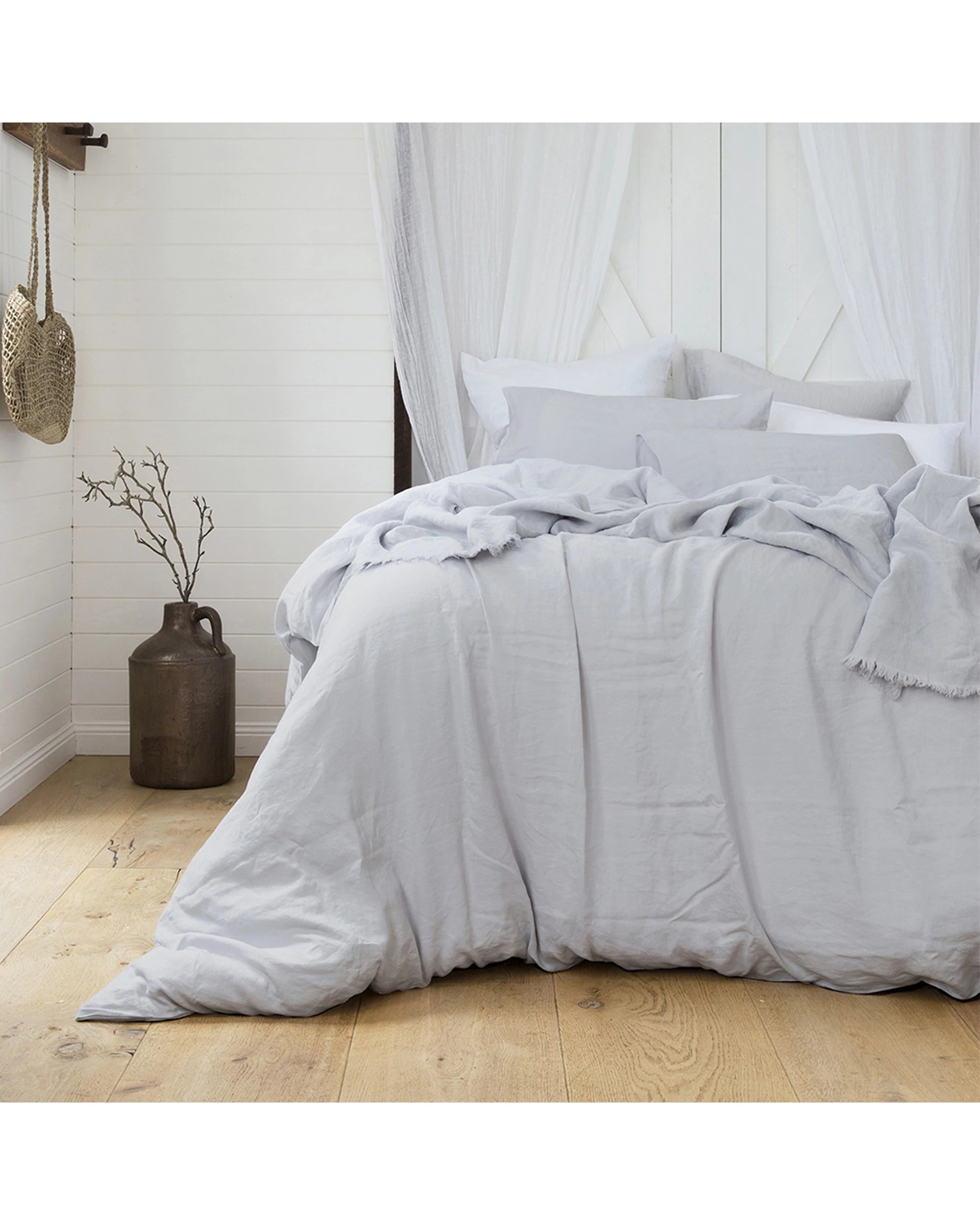 1 BAMBURY QB Linen Quilt Cover Set 100% Linen French Flax Timeless - Double Bed - Silver, 1 of 5
