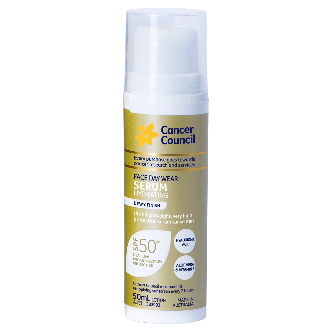 2 Cancer Council SPF50+ Face Day Wear Hydrating Serum 50ml - Hyaluronic Acid, Aloe Vera and Vitamin E, 2 of 10