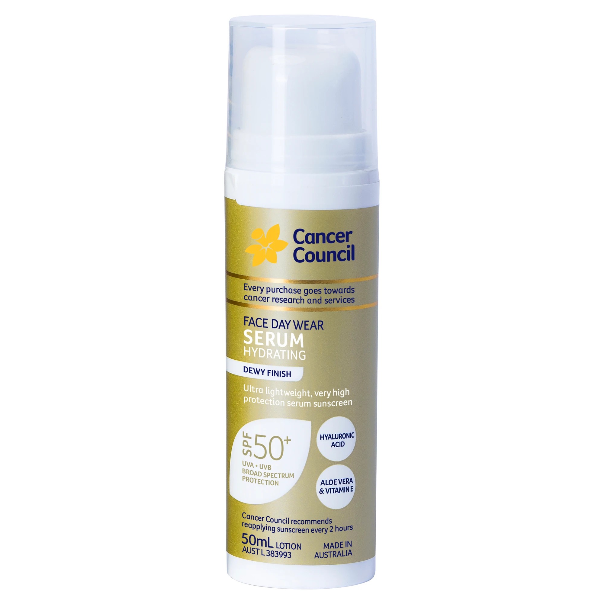 2 Cancer Council SPF50+ Face Day Wear Hydrating Serum 50ml - Hyaluronic Acid, Aloe Vera and Vitamin E, 2 of 10