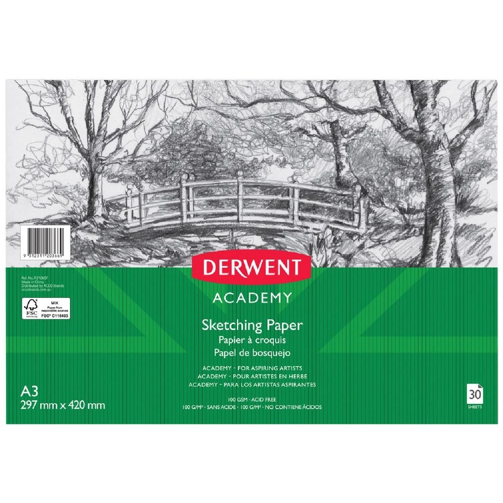 1 Derwent Academy A3 Sketching Paper Landscape 30 Sheets, 1 of 1
