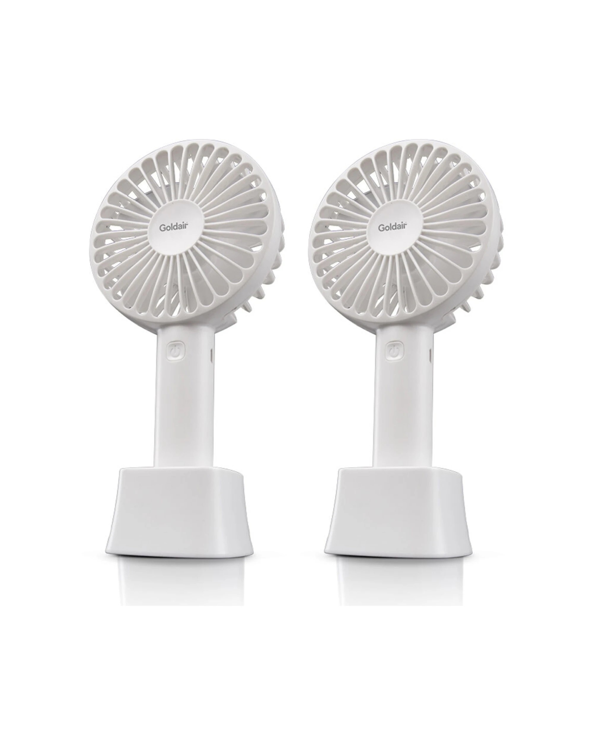 1 Goldair 2PK USB Rechargeable Mini Handheld Portable Fan 10cm with 3 Speed Settings - White, 1 of 2