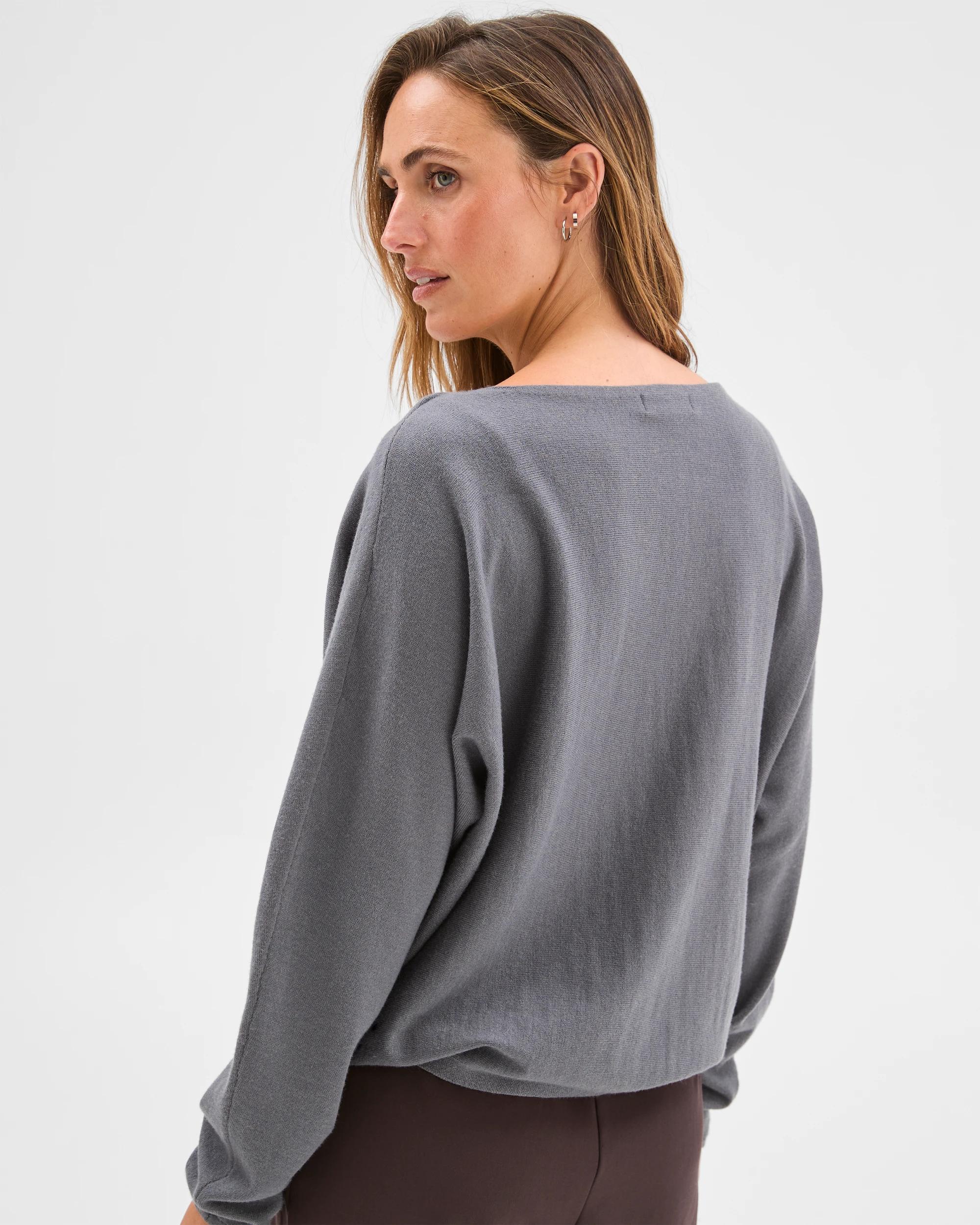 6 Preview Dolman Sleeve Boat Neck Knit Jumper CHARCOAL MARLE, 6 of 6