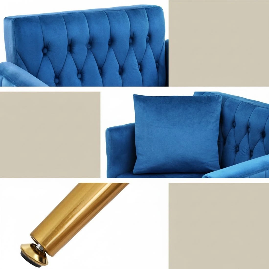 6 Artiss Armchair Ottoman Accent Chair Pillow Velvet - Blue, 6 of 6