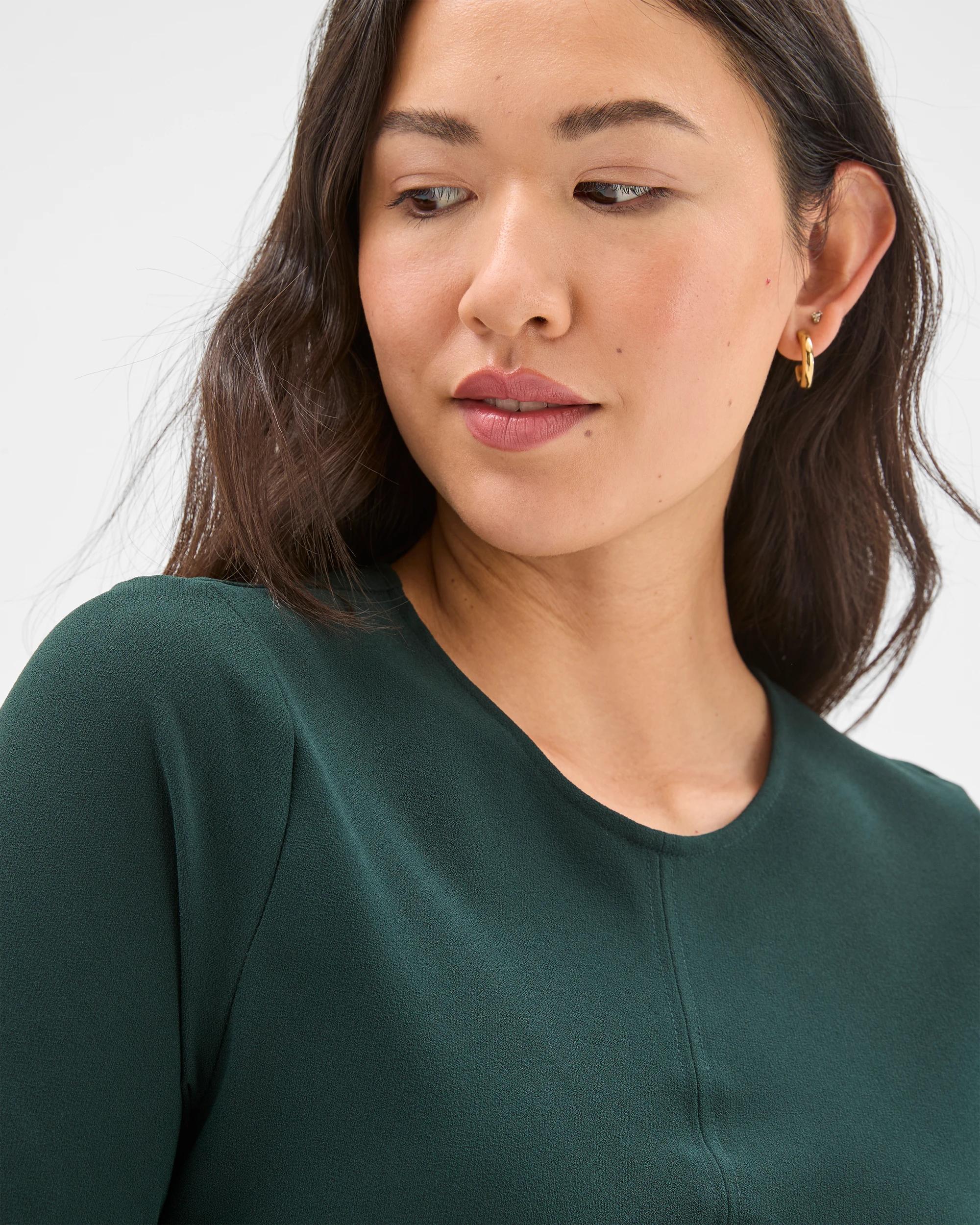 4 Preview Short Sleeve Midi Crepe Woven Dress MID JADE, 4 of 5
