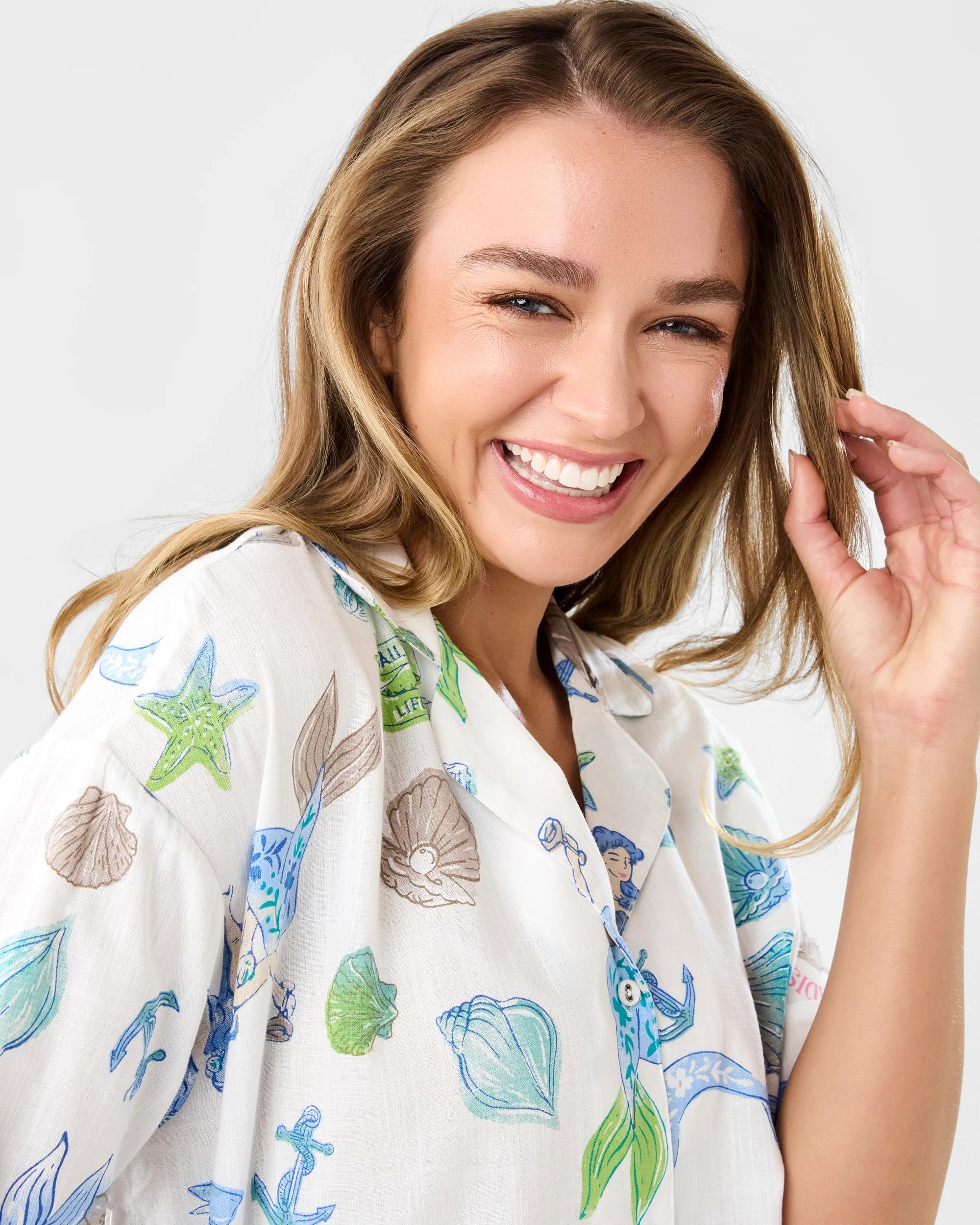 4 Short Sleeve Cotton Rick Rack Pyjama Set Under Sea, 4 of 9