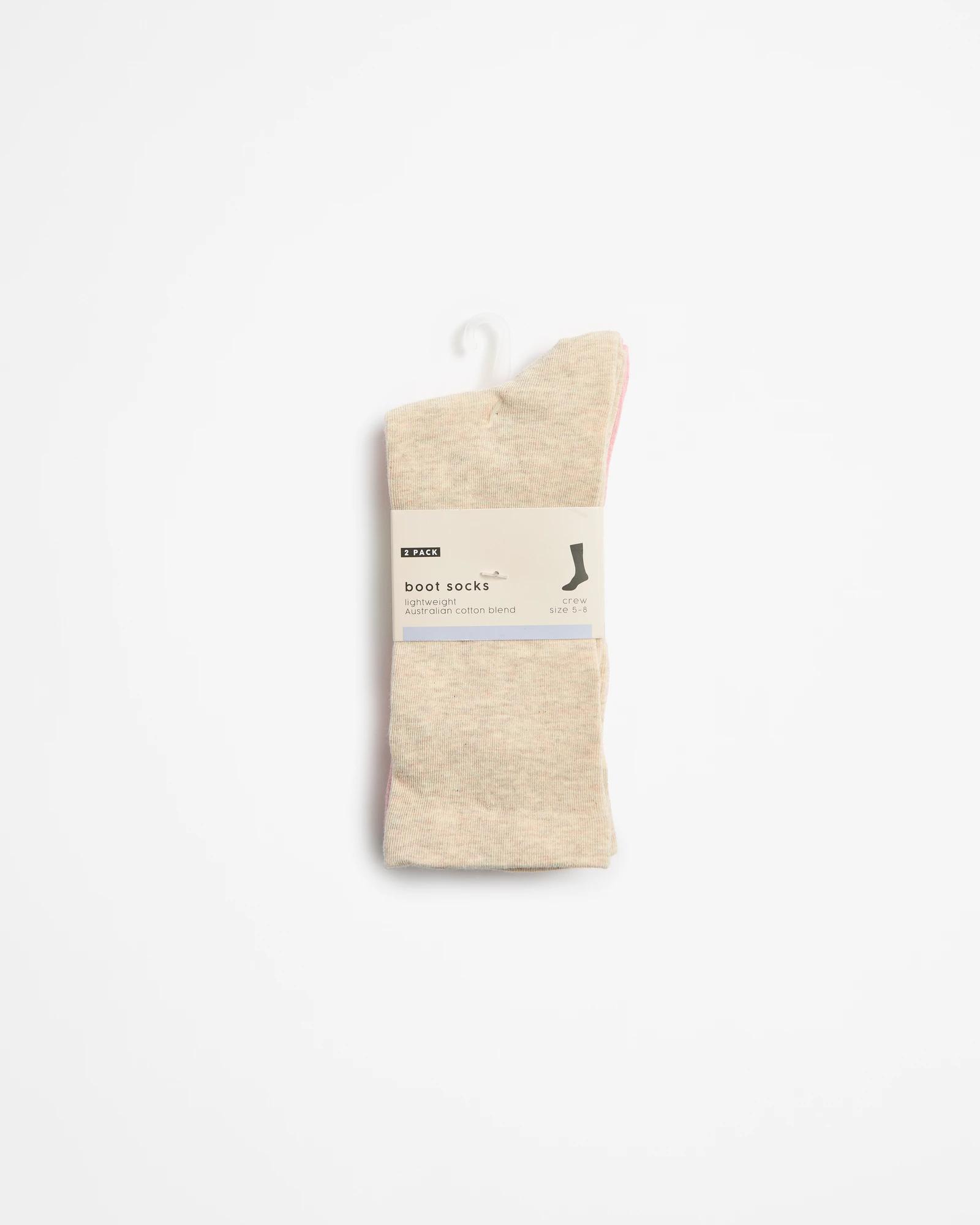 3 Target Woman Australian Cotton Blend 2 Pack Crew Boot Socks OATMEAL/PINK, 3 of 3