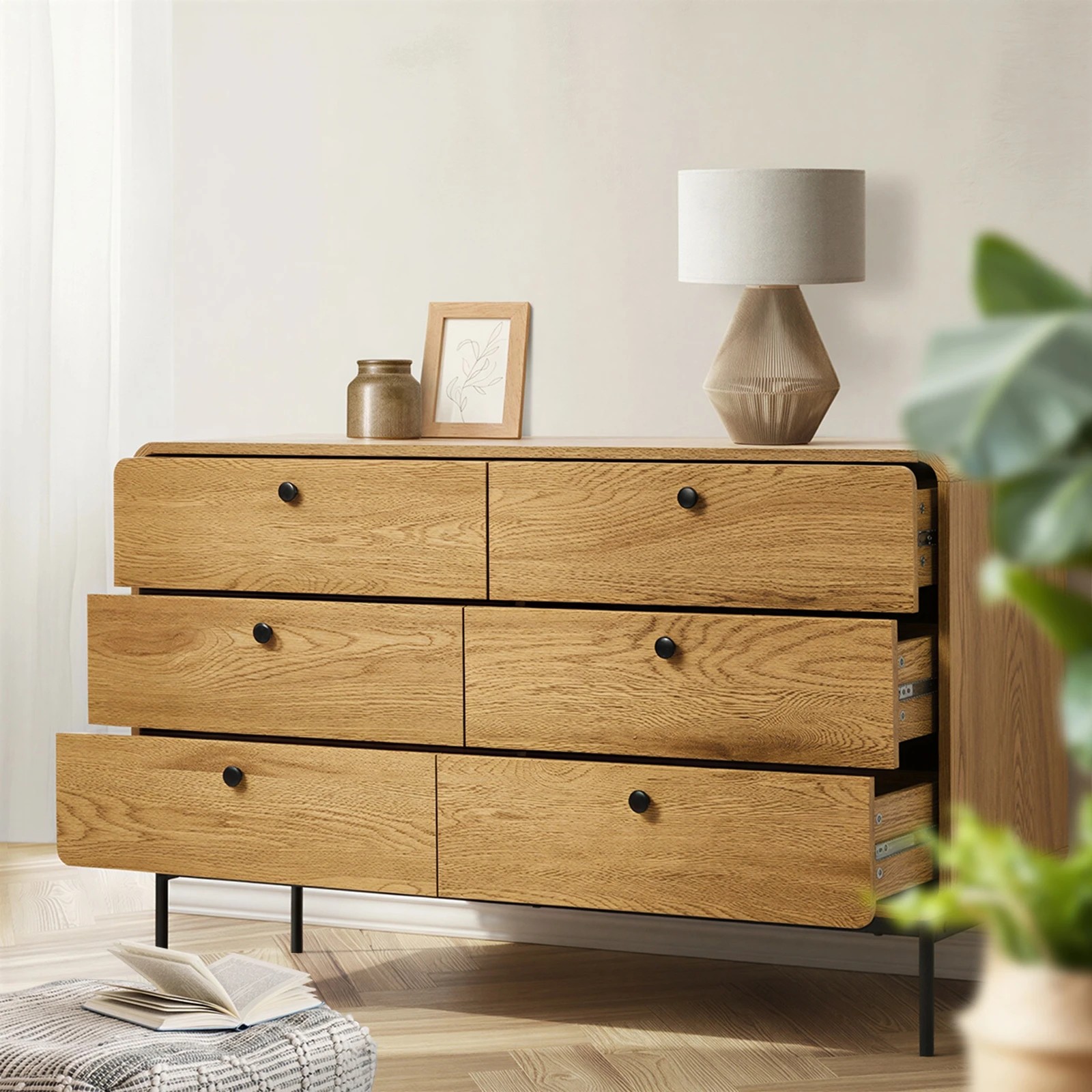 4 Oikiture 6 Chest of Drawers Tallboy Storage Cabinet Dresser - Natural, 4 of 9