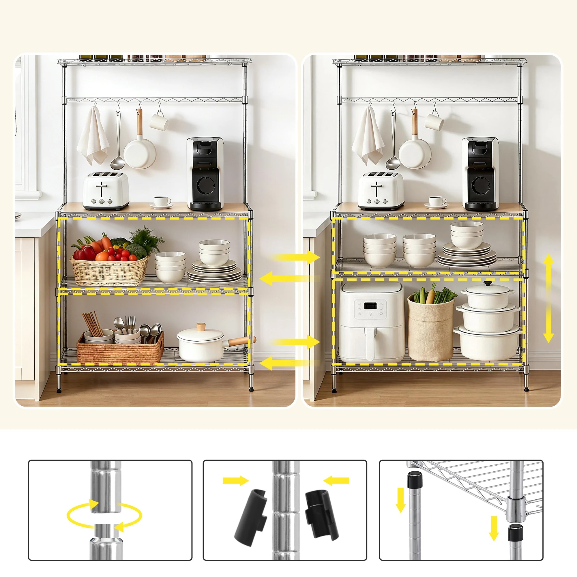 5 Artiss 4-Tier Metal Kitchen Rack Shelf Silver Storage Shelves Organizer Freestanding Microwave Stand - Silver, 5 of 9