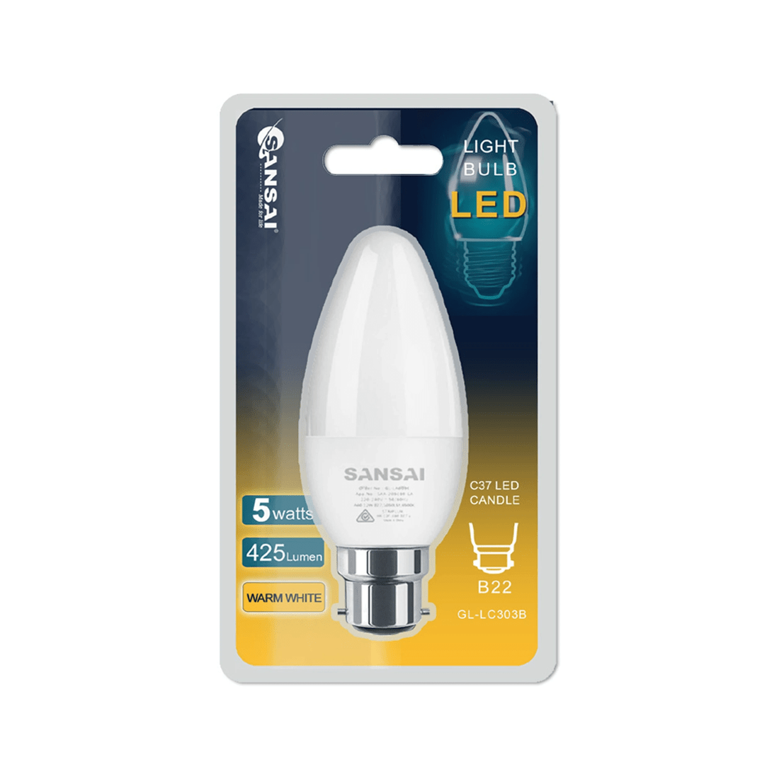 3 Sansai Home/office Led 425lm Light Bulb C37 5w B22 Bayonet Warm White 3000k
 - White, 3 of 3