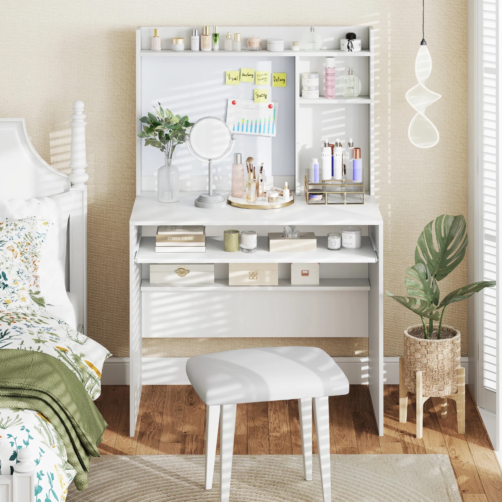 5 Costway Computer Desk w/Bulletin Board Keyboard Tray & Storage Shelf Home Office Table, 5 of 6