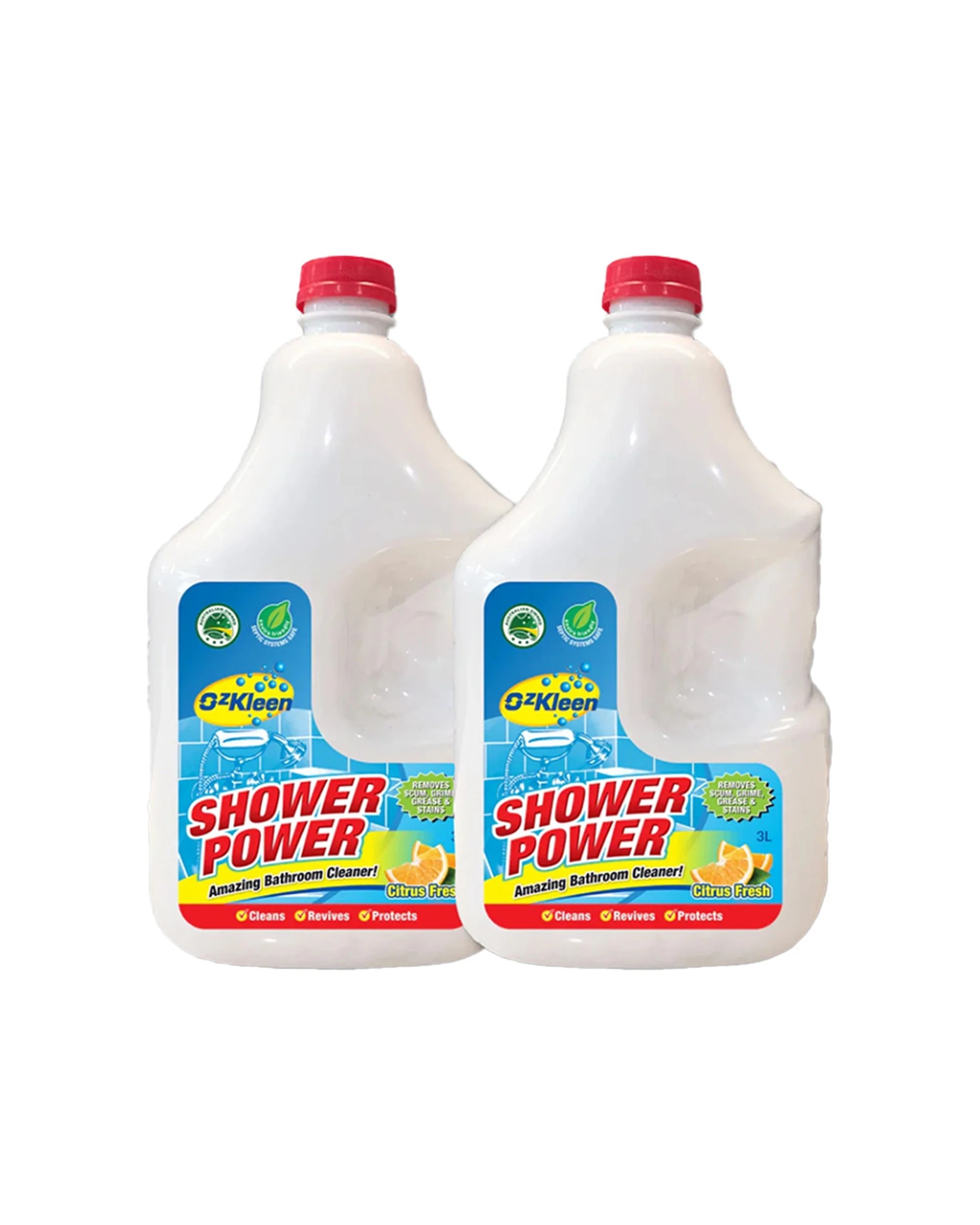 1 OzKleen Shower Power 2 Pack 3L - Bathroom Cleaner Fresh Citrus Scent - White, 1 of 1