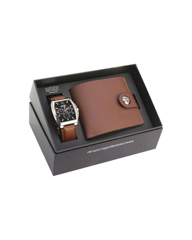 Mens Republic Watch Set With Leather Wallet Alloy Watch Gift Box - B