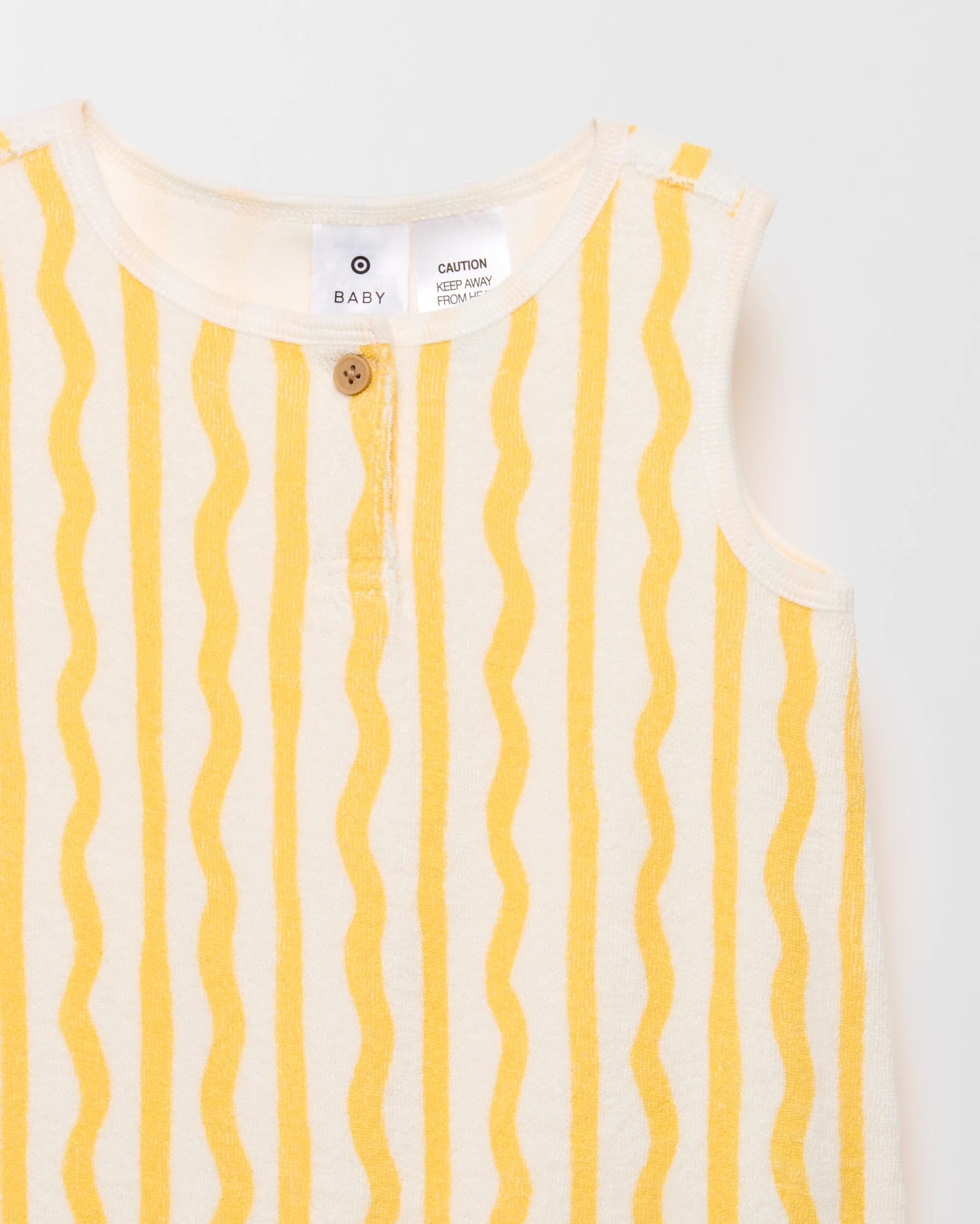 2 Target Organic Cotton Baby Terry Short Romper YELLOW STRIPE, 2 of 2