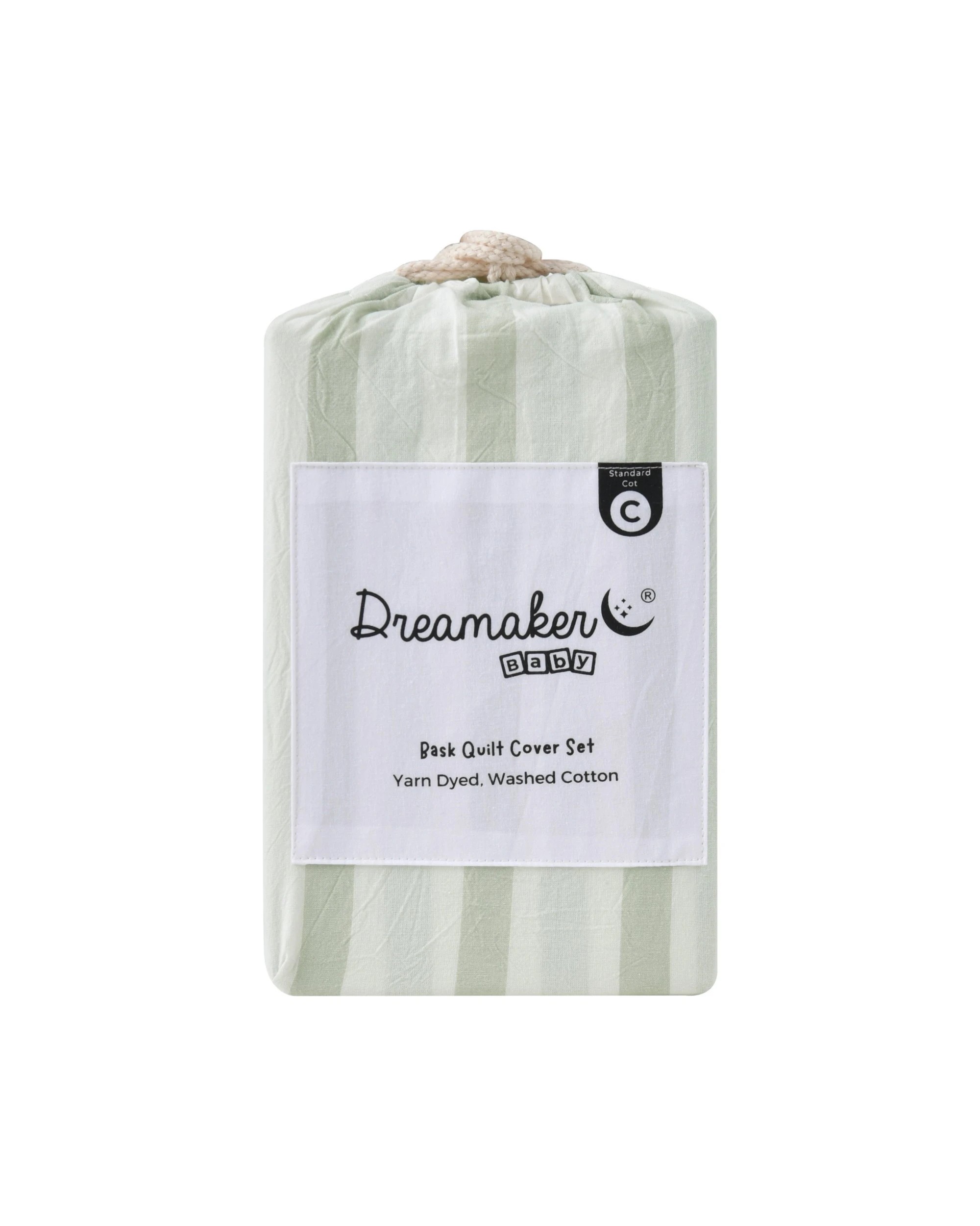 7 Dreamaker Baby Bask Washed Cotton Yarn Dyed Stripe Quilt Cover Set - COT Size - Sage, 7 of 7