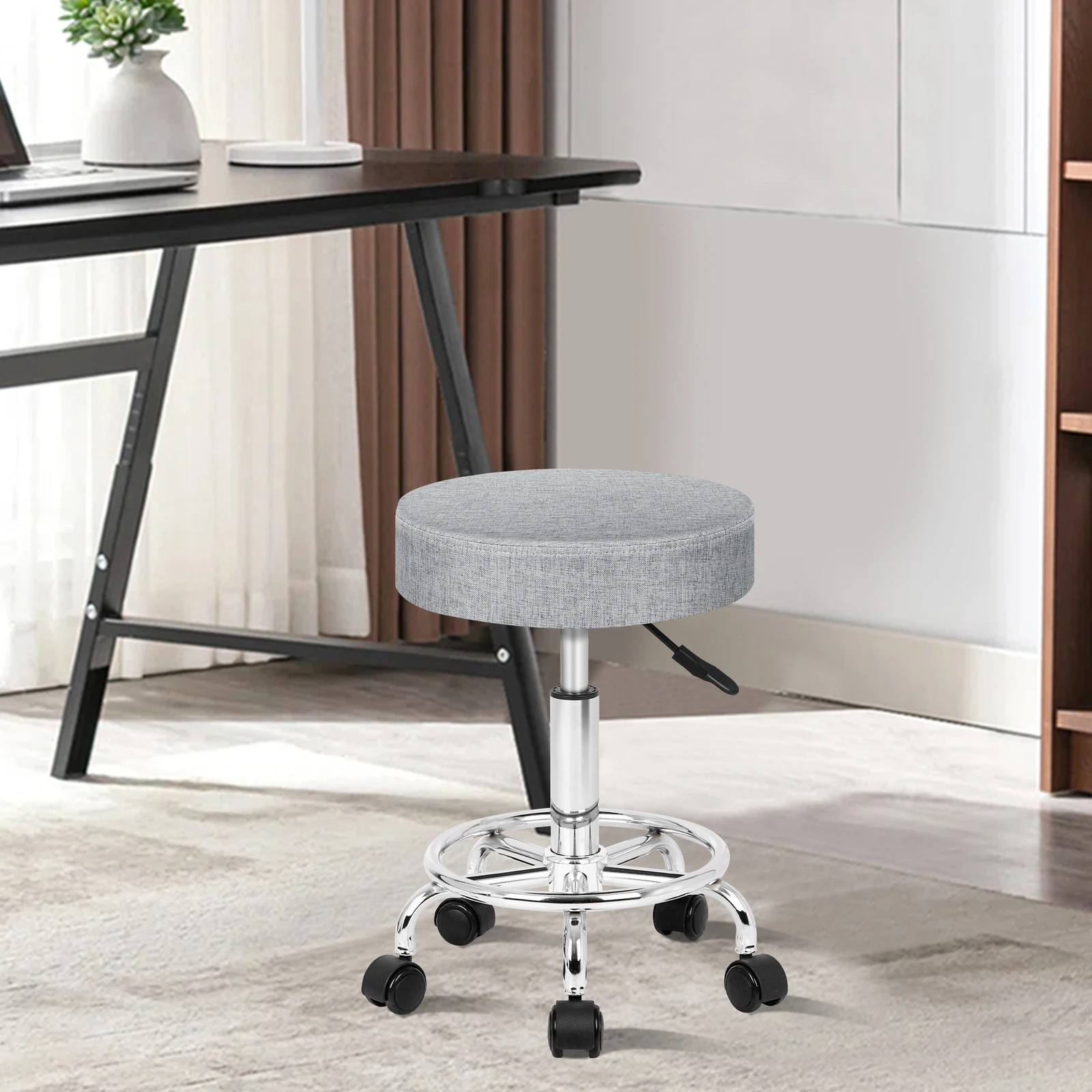 6 Alfordson 2x Salon Stool Round Swivel Barber Hair Dress Chair - Light Grey, 6 of 10