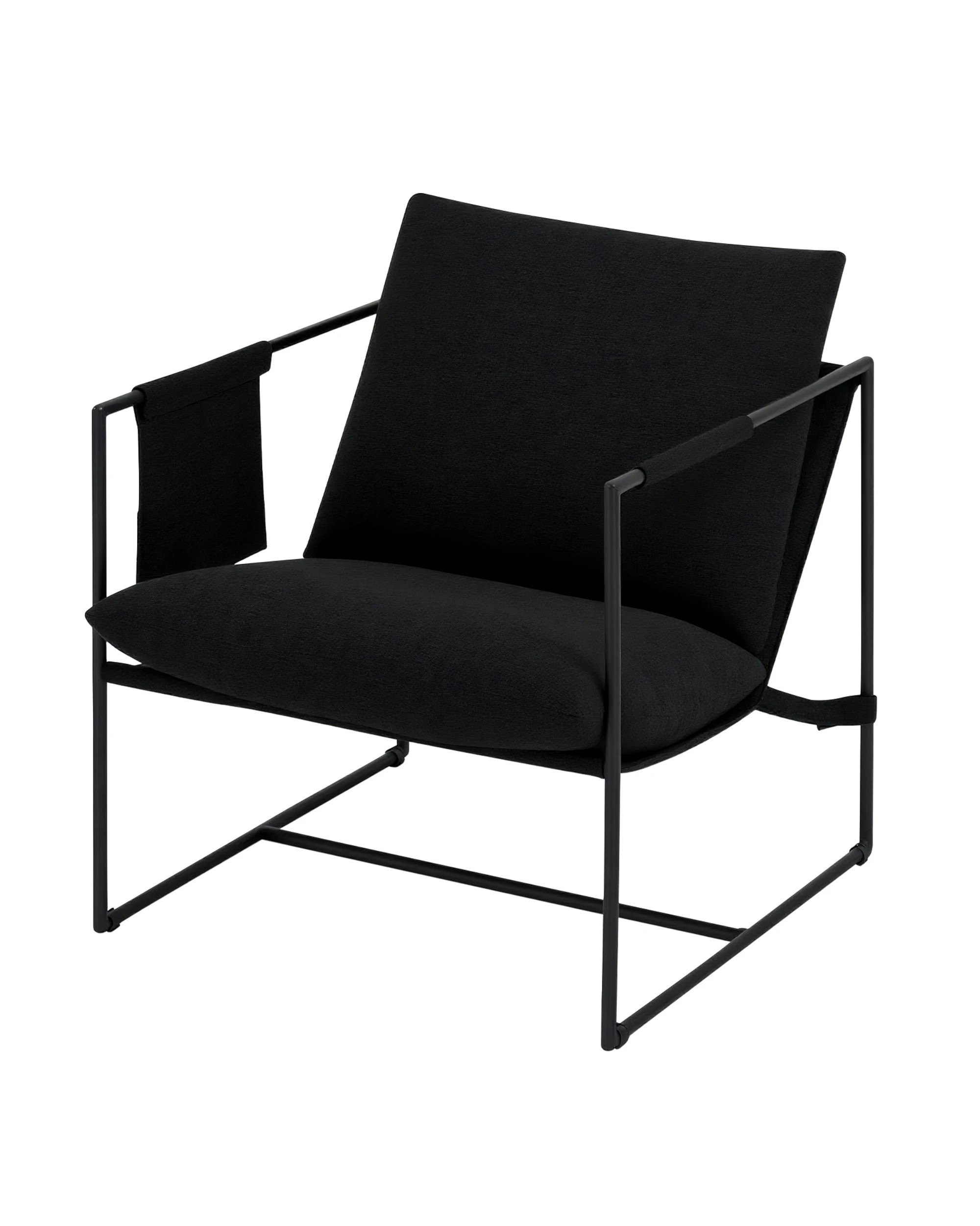 1 Advwin Sling Accent Chair Linen Lounge Chair Armchair with Upholstered Cushions & Side Pocket Black, 1 of 10