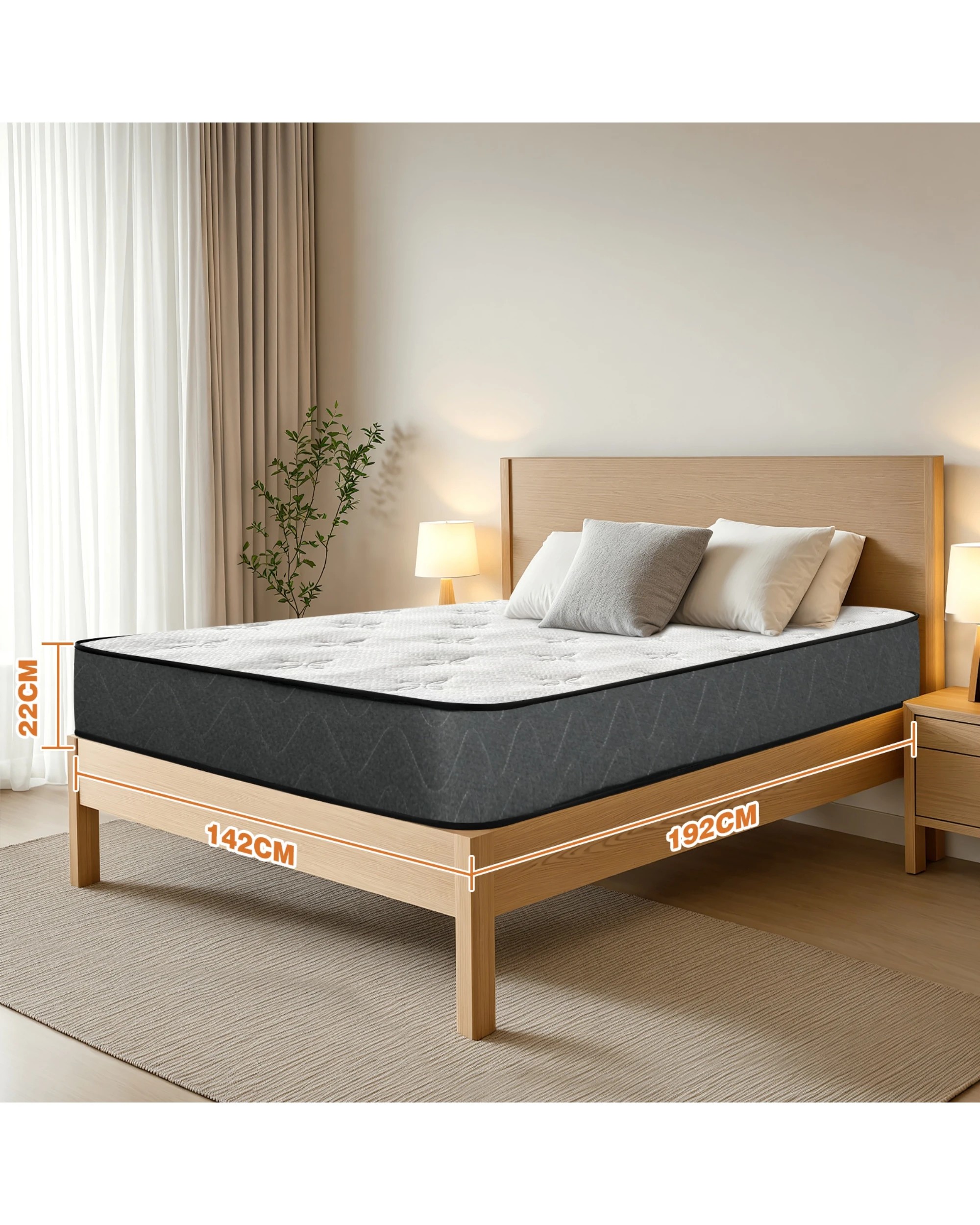 3 Advwin Mattress Double Medium Firm Bed Top Pocket Spring 22cm - White, 3 of 4