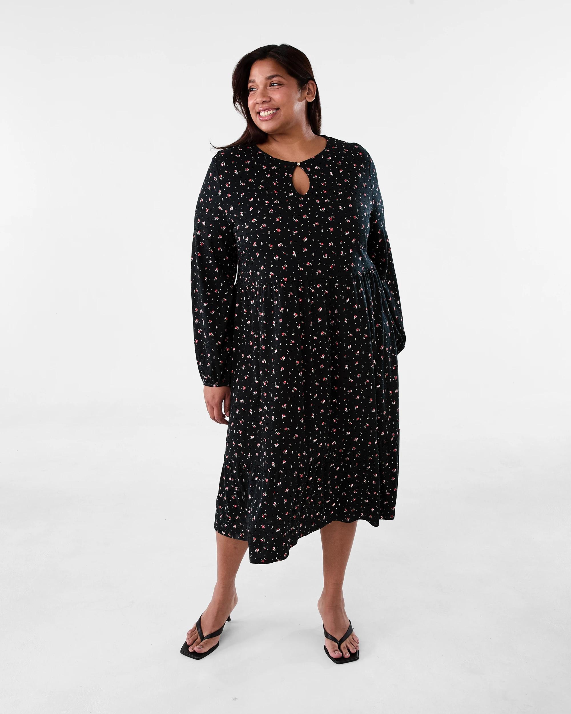 1 Curve Long Sleeve Jersey Dress Ditsy, 1 of 6