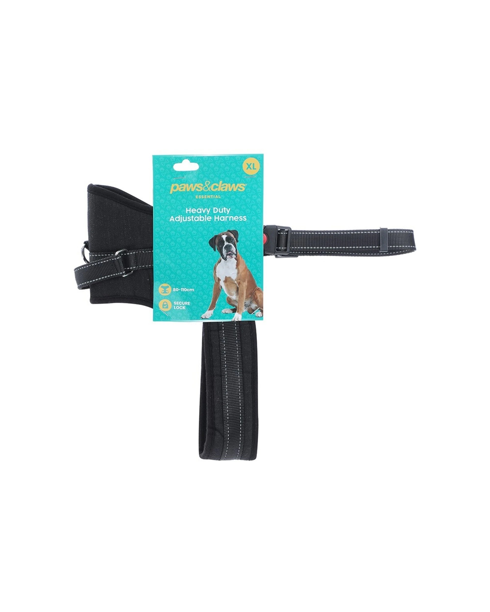 2 Paws And Claws 2pc Adjustable Strong Pet Harness Soft Padding XL 80-100cm - Black, 2 of 5