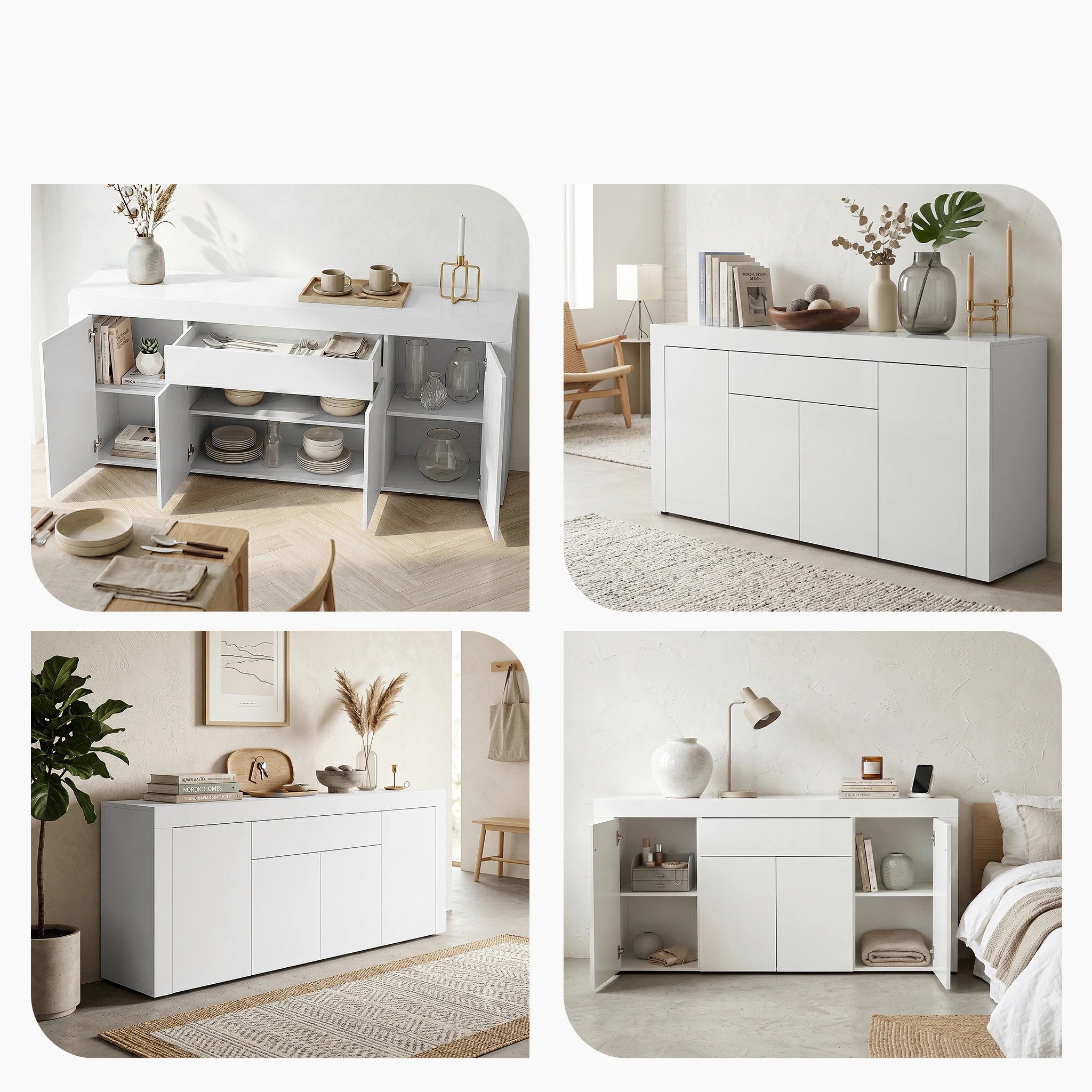 8 Artiss Buffet Unit Cabinet Sideboard 180CM - DANA - White - White, 8 of 9