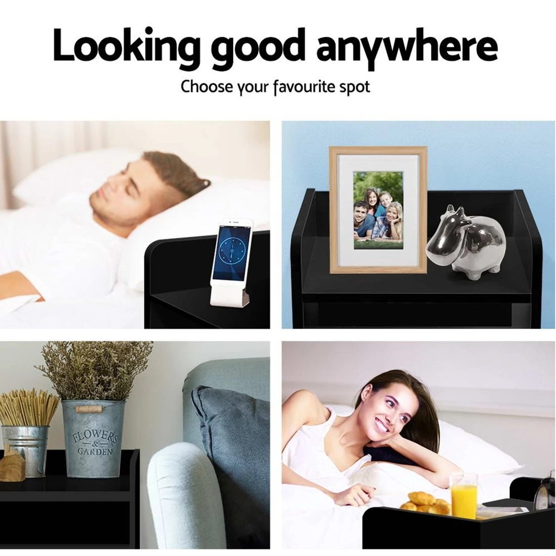 5 Artiss Bedside Table 1 Drawer With Shelf
 - Black, 5 of 8