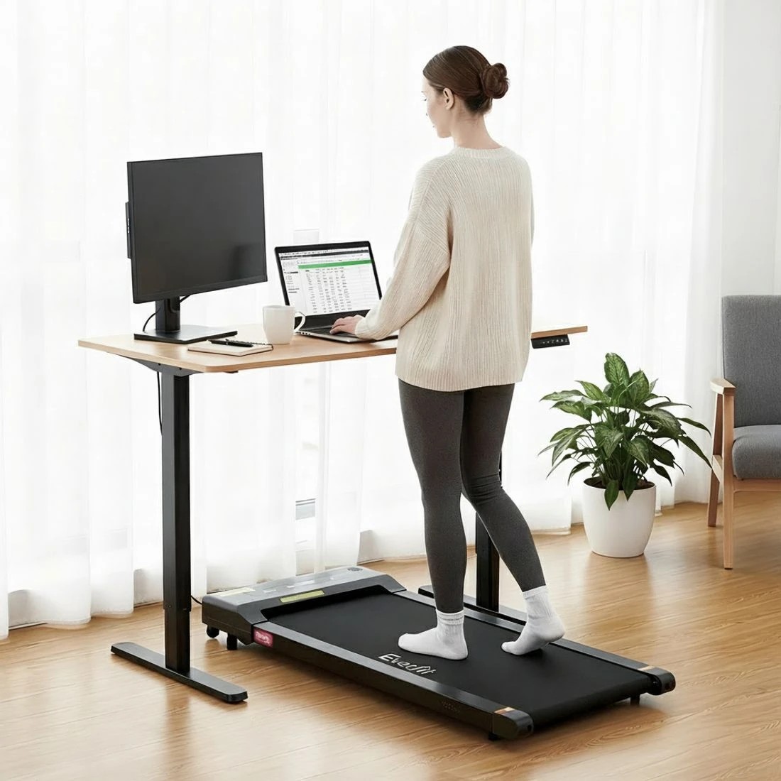 4 Artiss Electric Treadmill with 120cm Automatic Standing Desk Walking Pad 400mm - Multi, 4 of 9