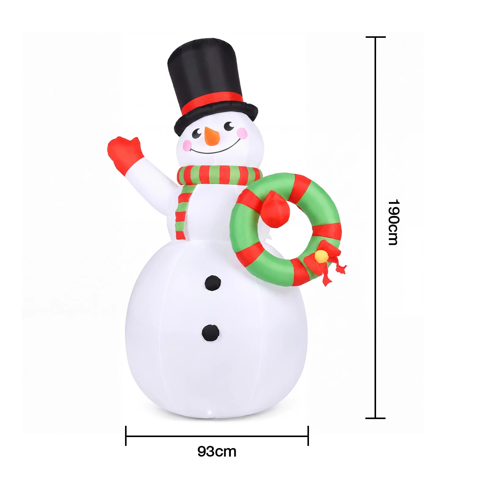 2 Advwin 1.9m Inflatable Snowman with Colourful Lights Blow-up Christmas Snowman with Wreath Xmas Decor - White, 2 of 4