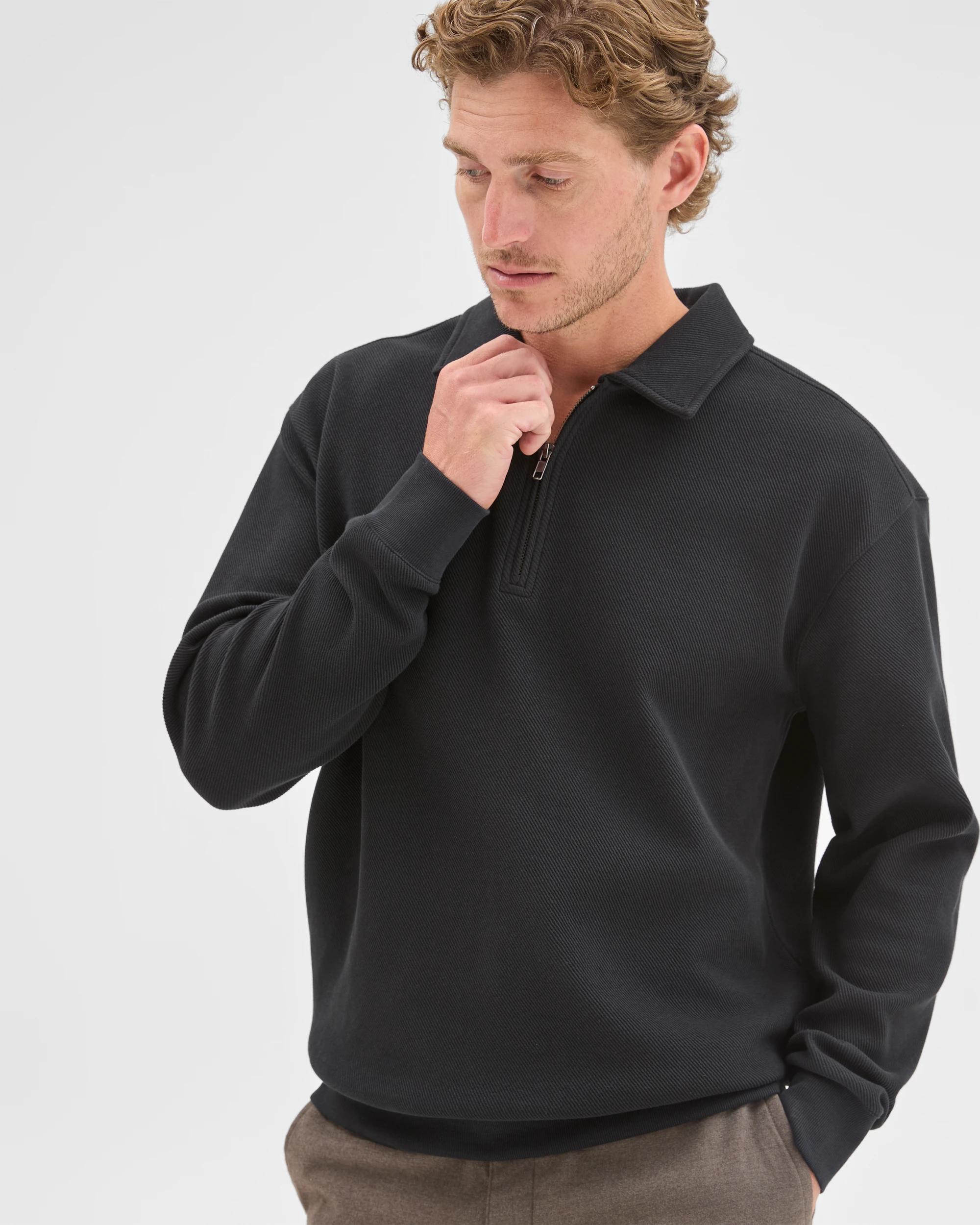 2 Target Man Australian Cotton Blend Textured Fleece 1/4 Zip Collared Top BLACK, 2 of 5