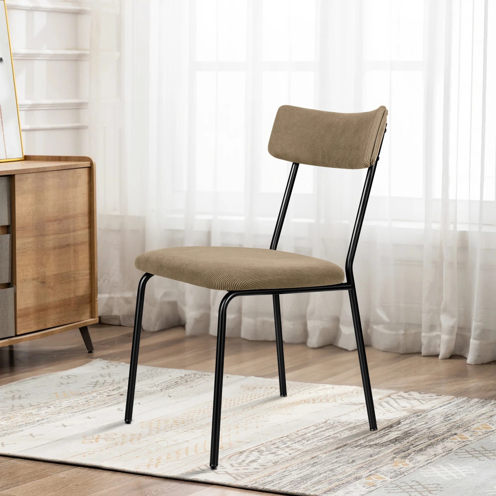 9 Alfordson 2x Dining Chairs Accent Kitchen Lounge Curved Backrest Corduroy - Khaki, 9 of 10