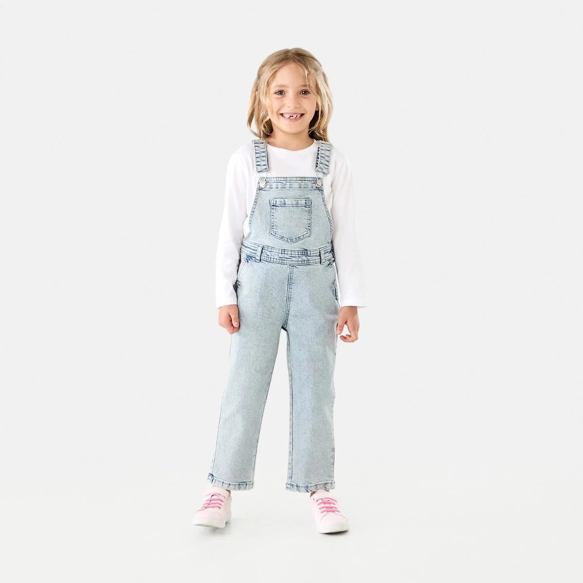1 Denim Full Length Dungarees Light Wash, 1 of 8