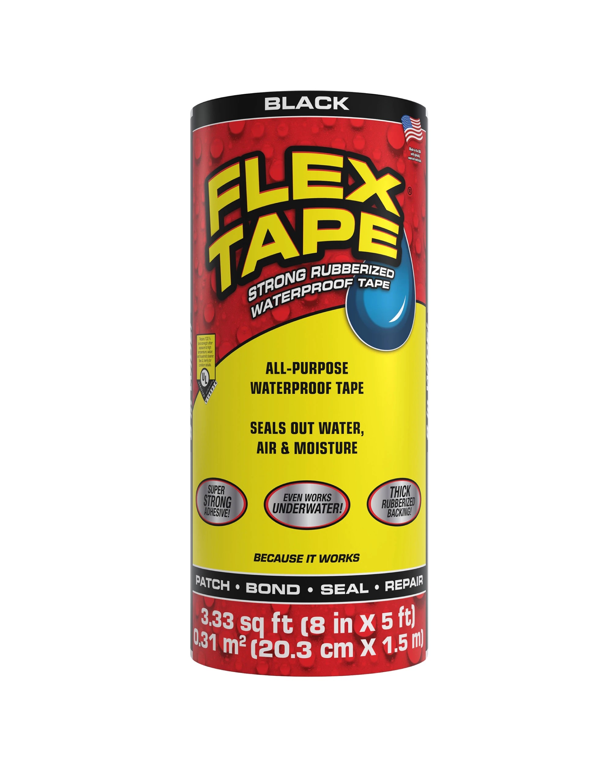 1 Flex Tape 20cm x 1.5m Strong Rubberised Waterproof Tape - Black, 1 of 7