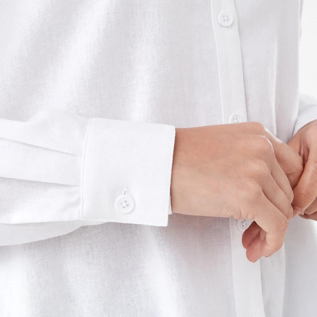 6 Long Sleeve Linen Blend Shirt WHITE, 6 of 6