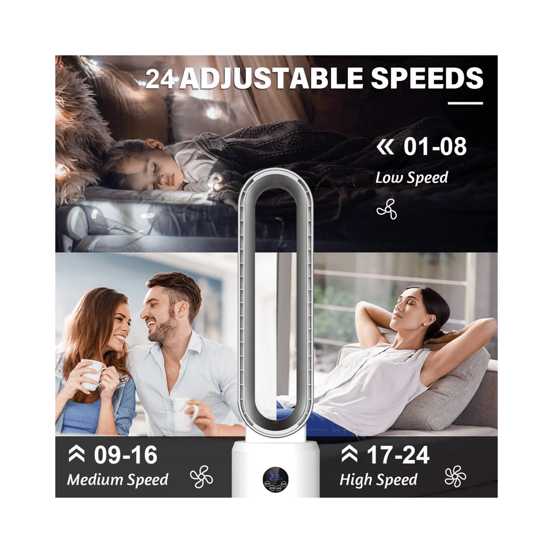 7 Advwin Bladeless Tower Fan Portable Electric Standing Floor Fan Air Circulator With Remote 24-Speeds Adjustable, White, 7 of 7