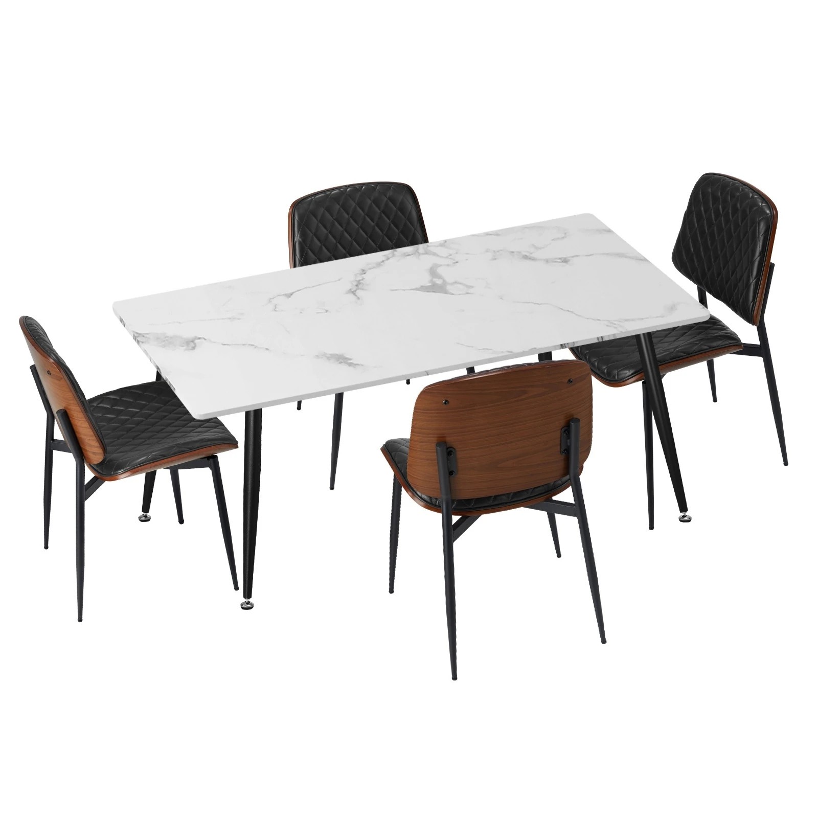 1 Oikiture 120cm Rectangle Dining Table with 4PCS Dining Chairs PU - Black, 1 of 9