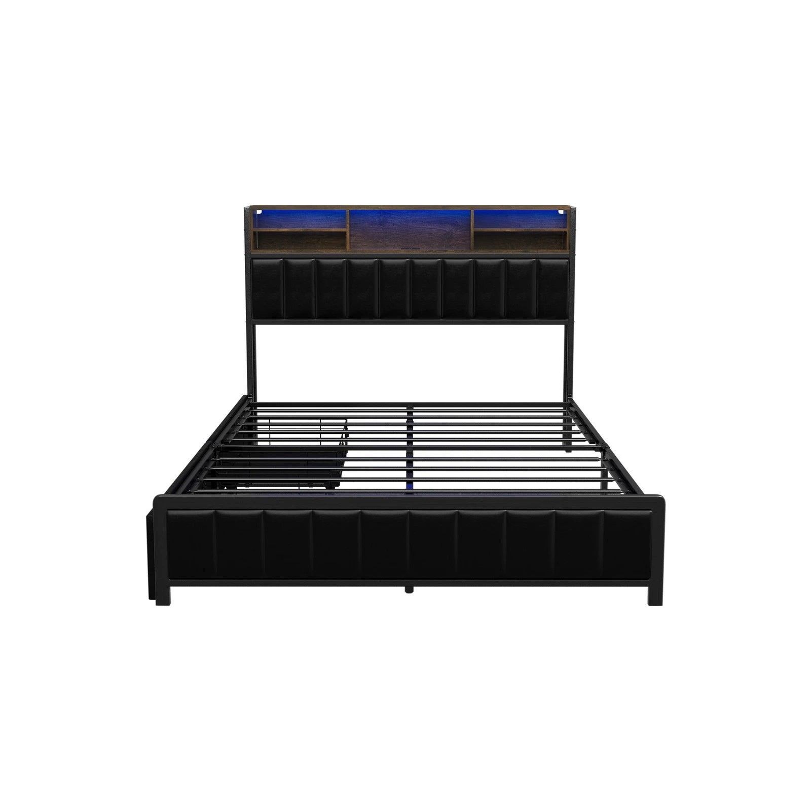 9 Oikiture Bed Frame Double Size LED Storage Headboard USB Charge 2 Drawers - Black, 9 of 9