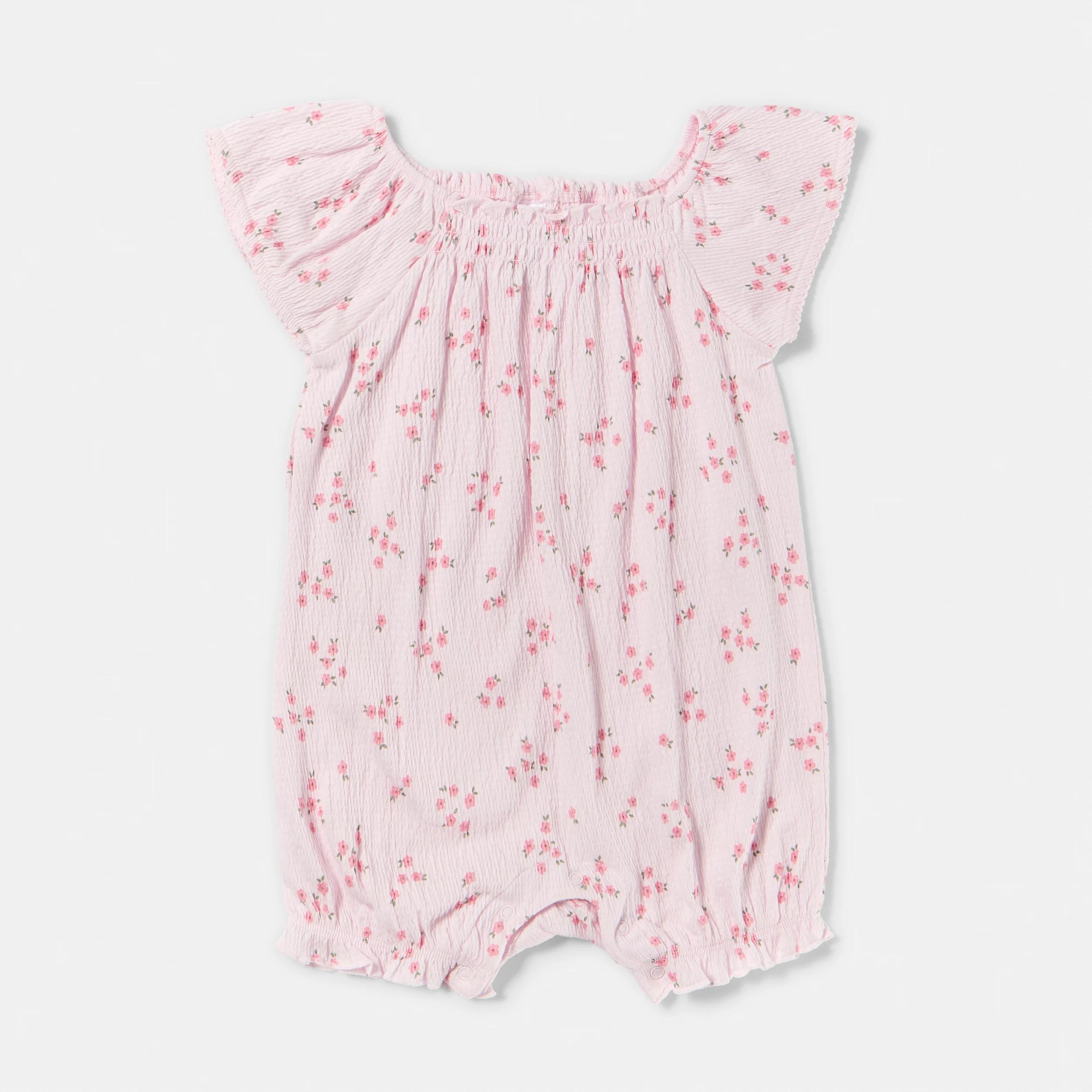 1 Short Sleeve Crinkle Romper PINK FLORAL, 1 of 4