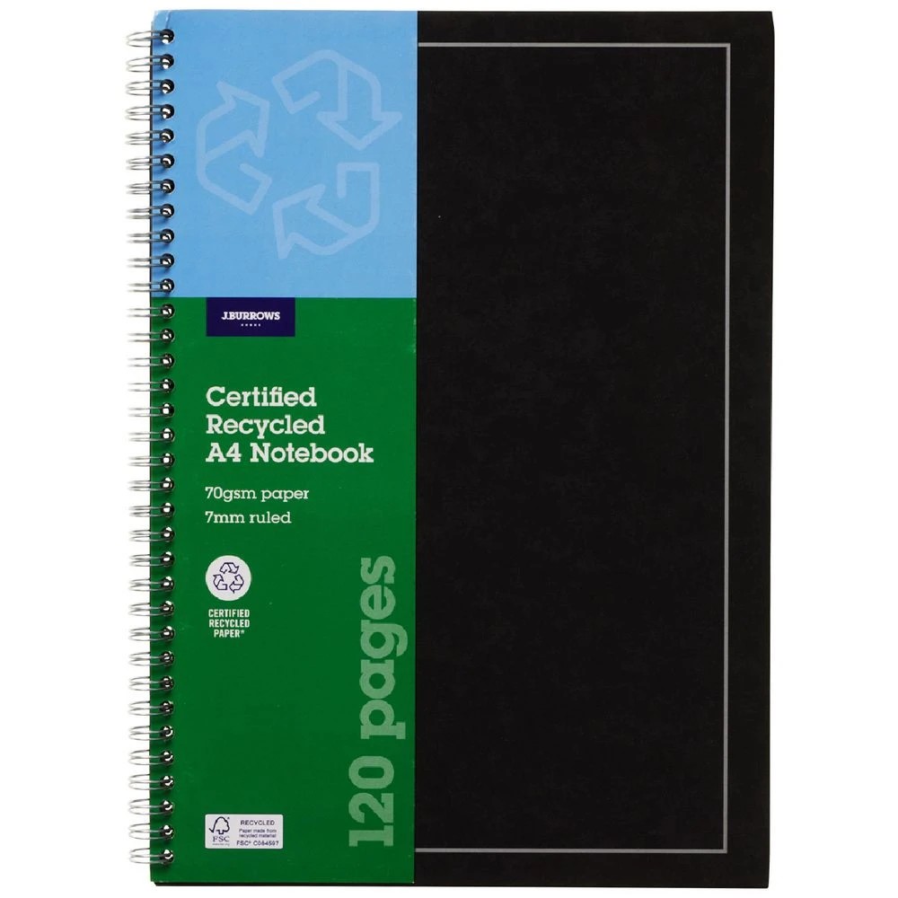 1 J.Burrows A4 Hard Cover Pressboard Notebook Black 120 Page, 1 of 3