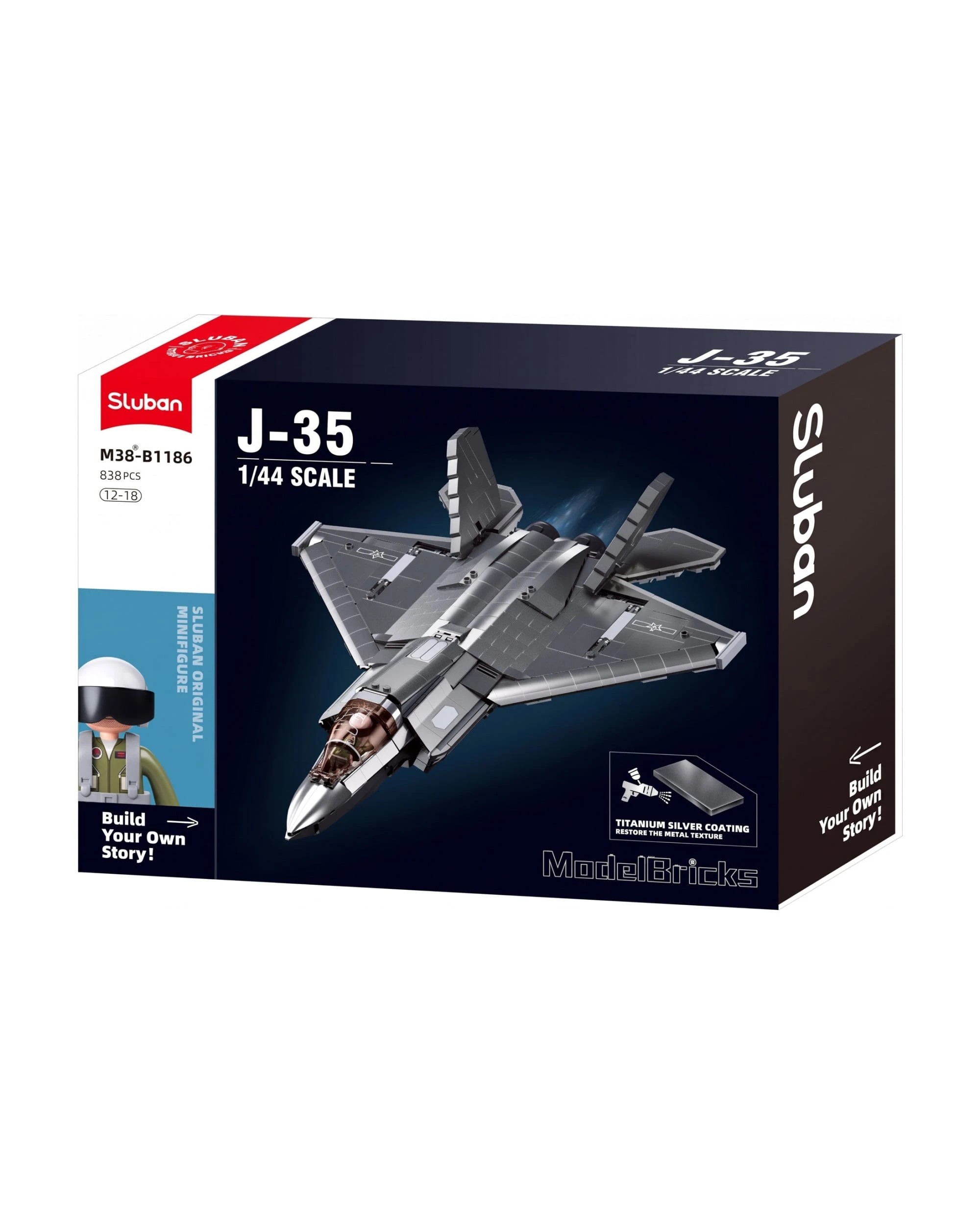 Sluban B1186 Model Kit 1:44 J35 Carrier Fighter Chinese Stealth Jet ...