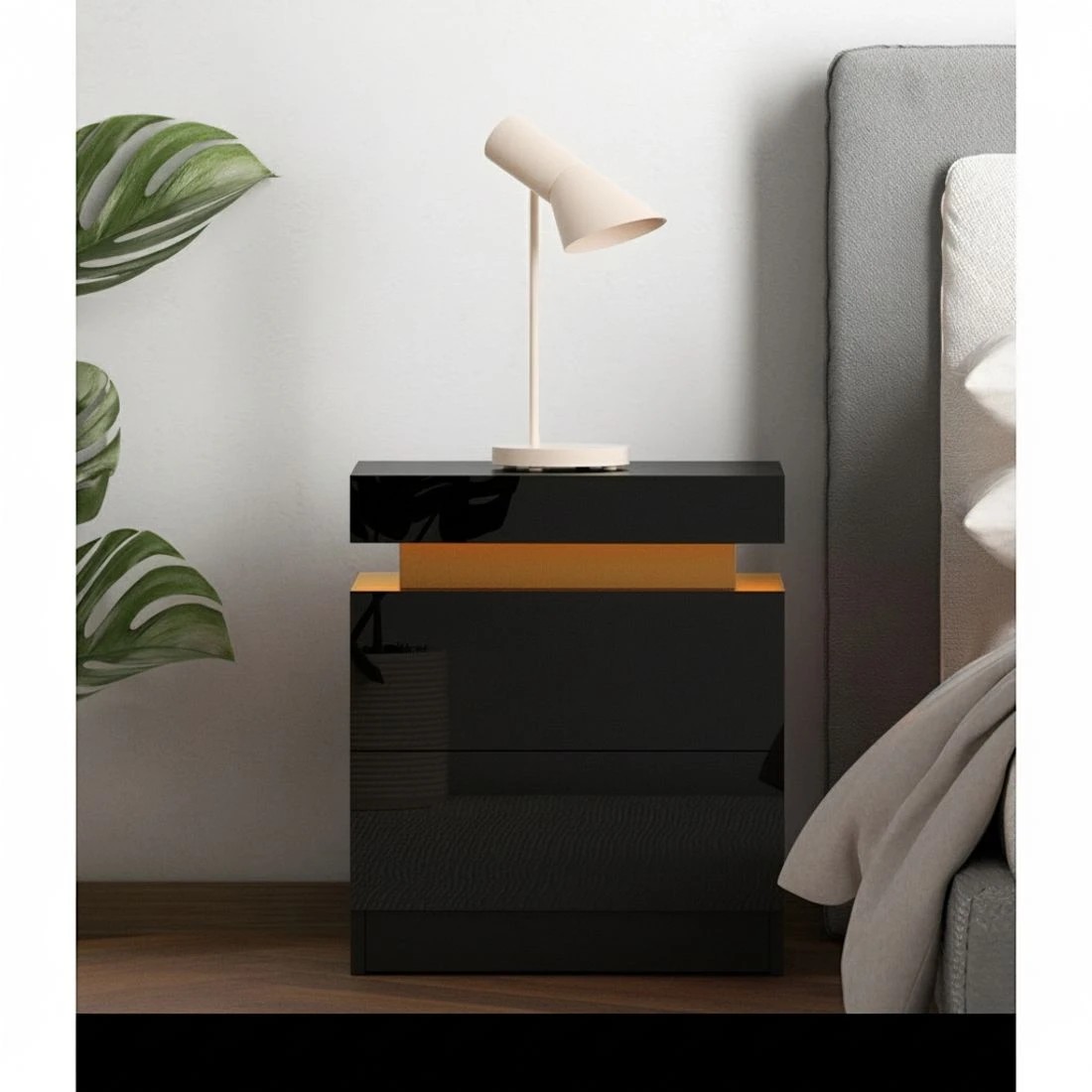 6 Artiss 2X Bedside Table LED 2 Drawers Lift-up Storage - COLEY - Black, 6 of 7