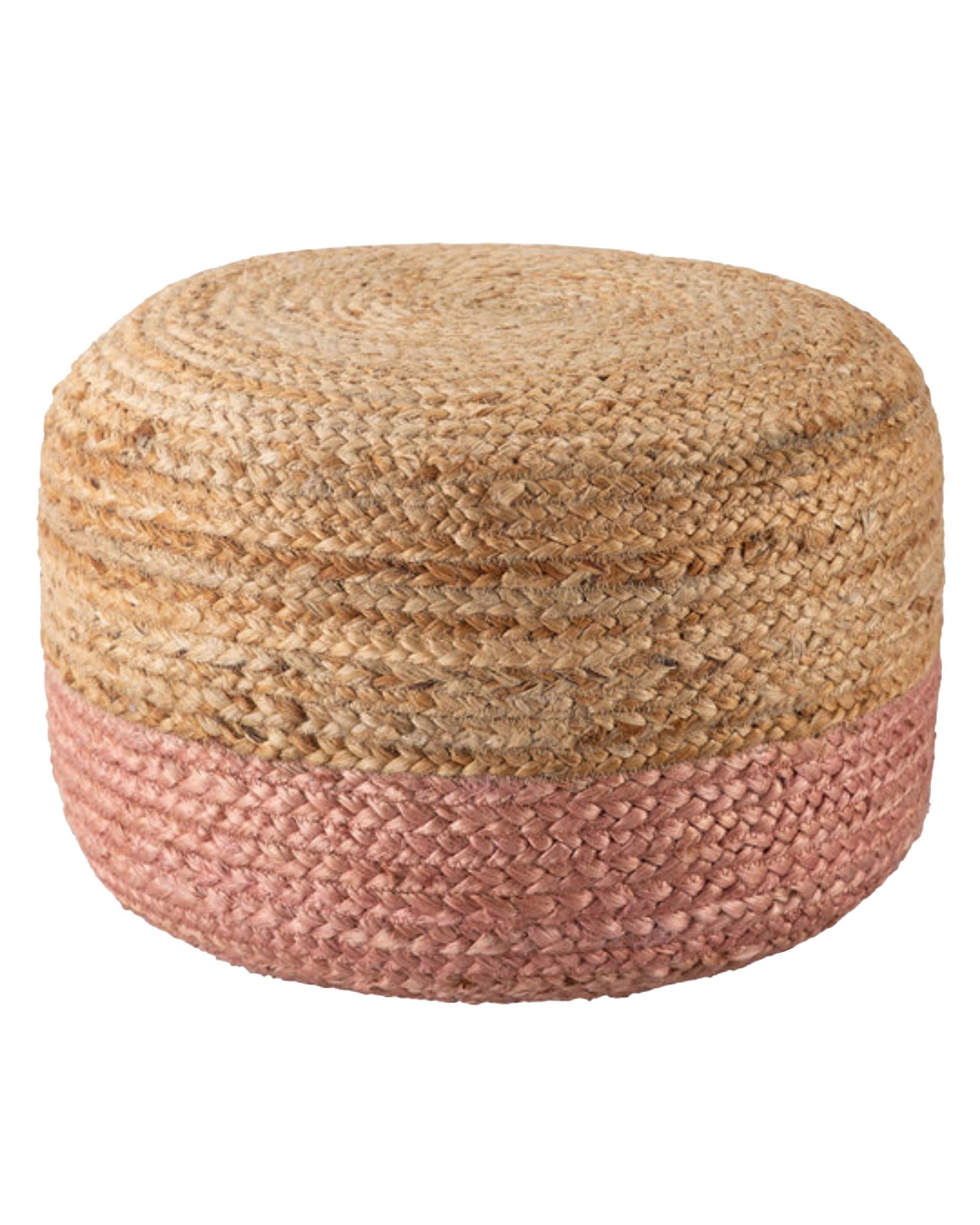 1 La Grace Home Ombre Hand Braided Jute Cotton Pouf Ottoman - Pink, 1 of 4