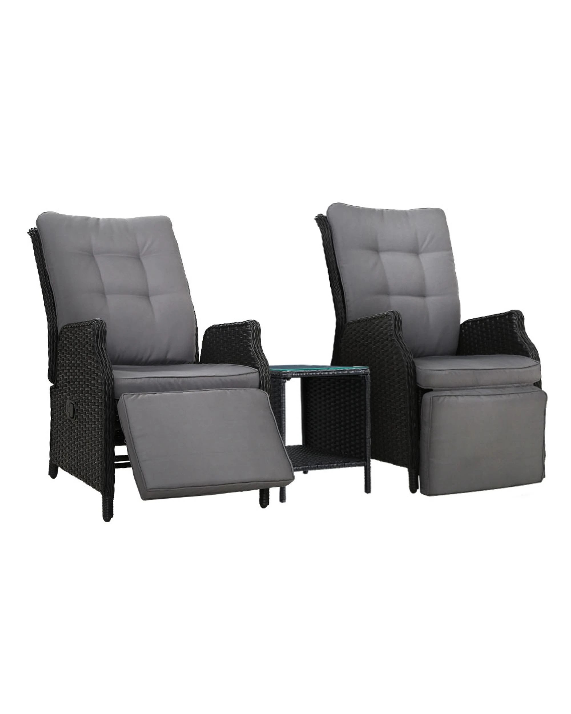 1 Gardeon 3pc Recliner Chairs Table Sun Lounge
 - Black, 1 of 3