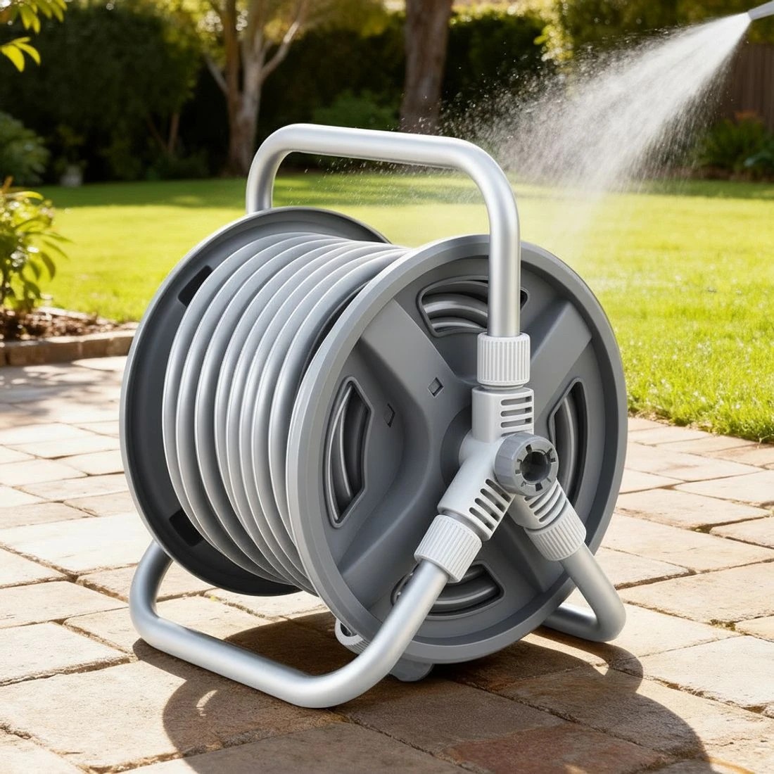 6 Green Fingers 20m Retractable Garden Hose Reel Heavy Duty 1/2" Hose Auto Rewind - Grey, 6 of 6