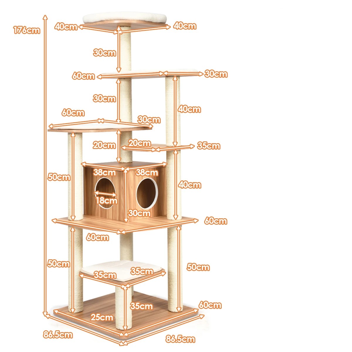 2 Costway 1.76M 7-level Cat Tree Sisal Cat Tower Scratching Post Pet Toy Furniture, 2 of 3